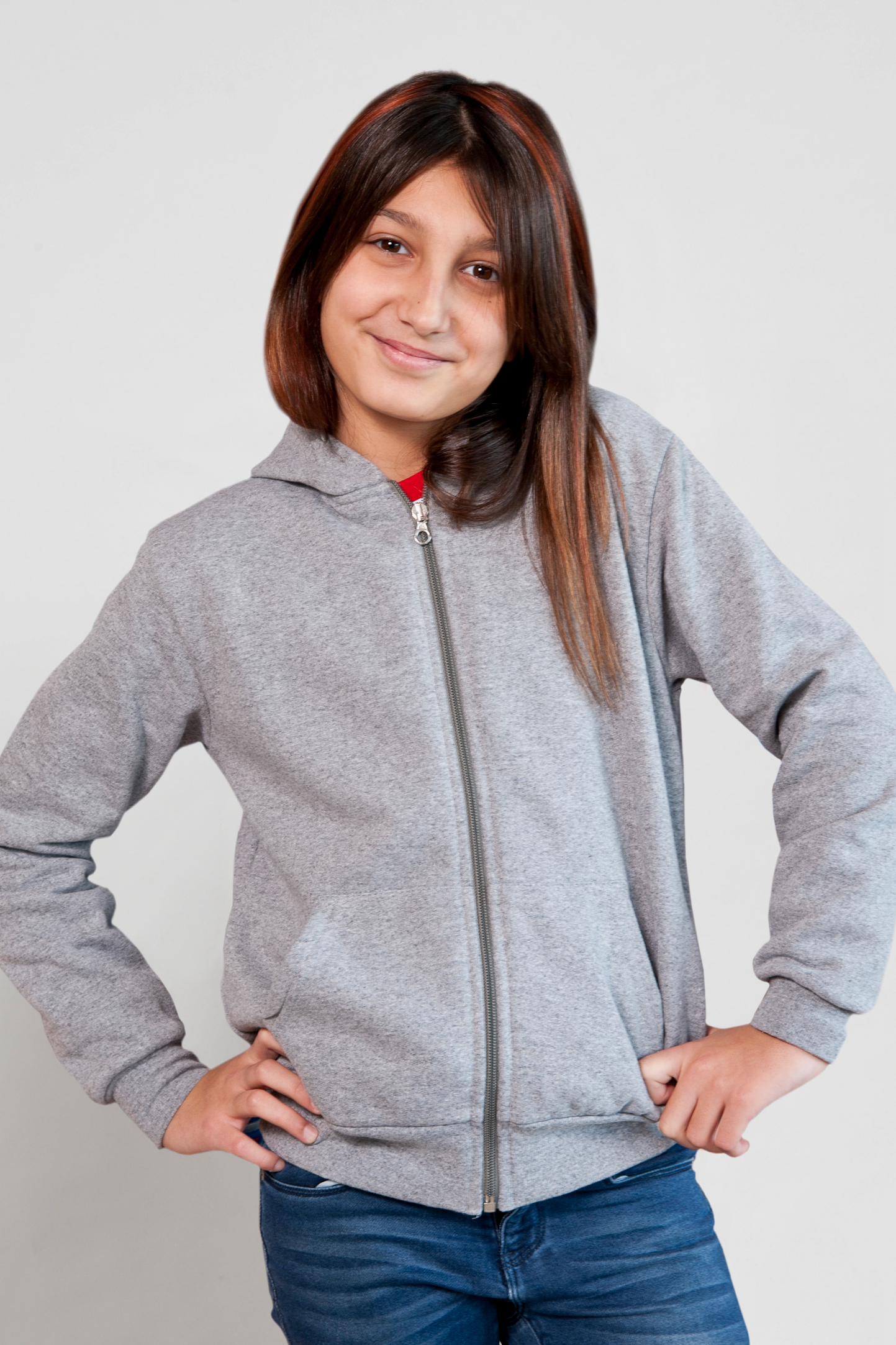 Kinder-Sweatshirt mit Reißverschluss, 70 % Baumwolle, 30 % Polyester, 280 g/m², Schwarz, Größe XXS