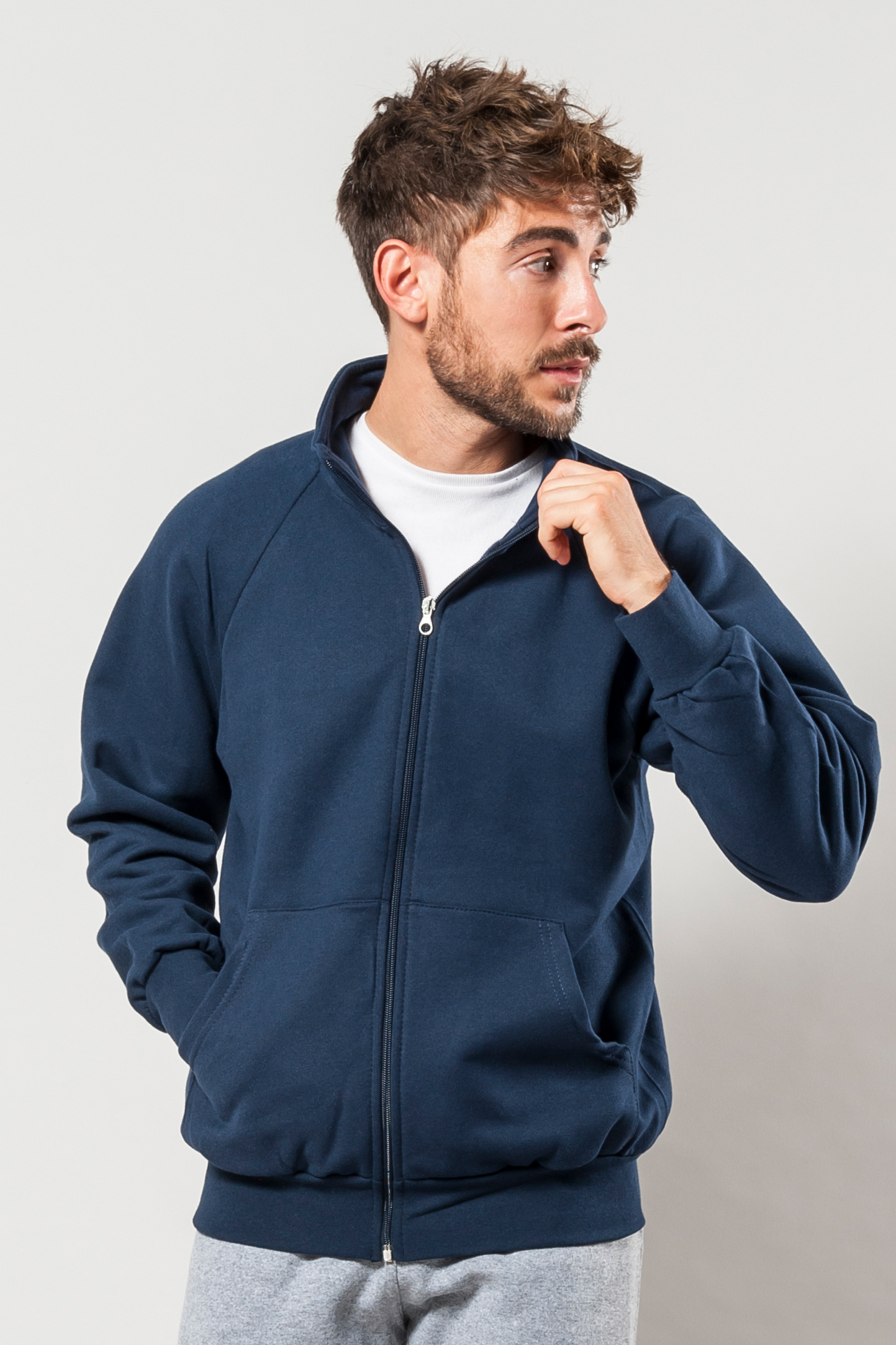 Fleecejacke aus 100 % Baumwolle. 280 g/m². Blau, Größe S.