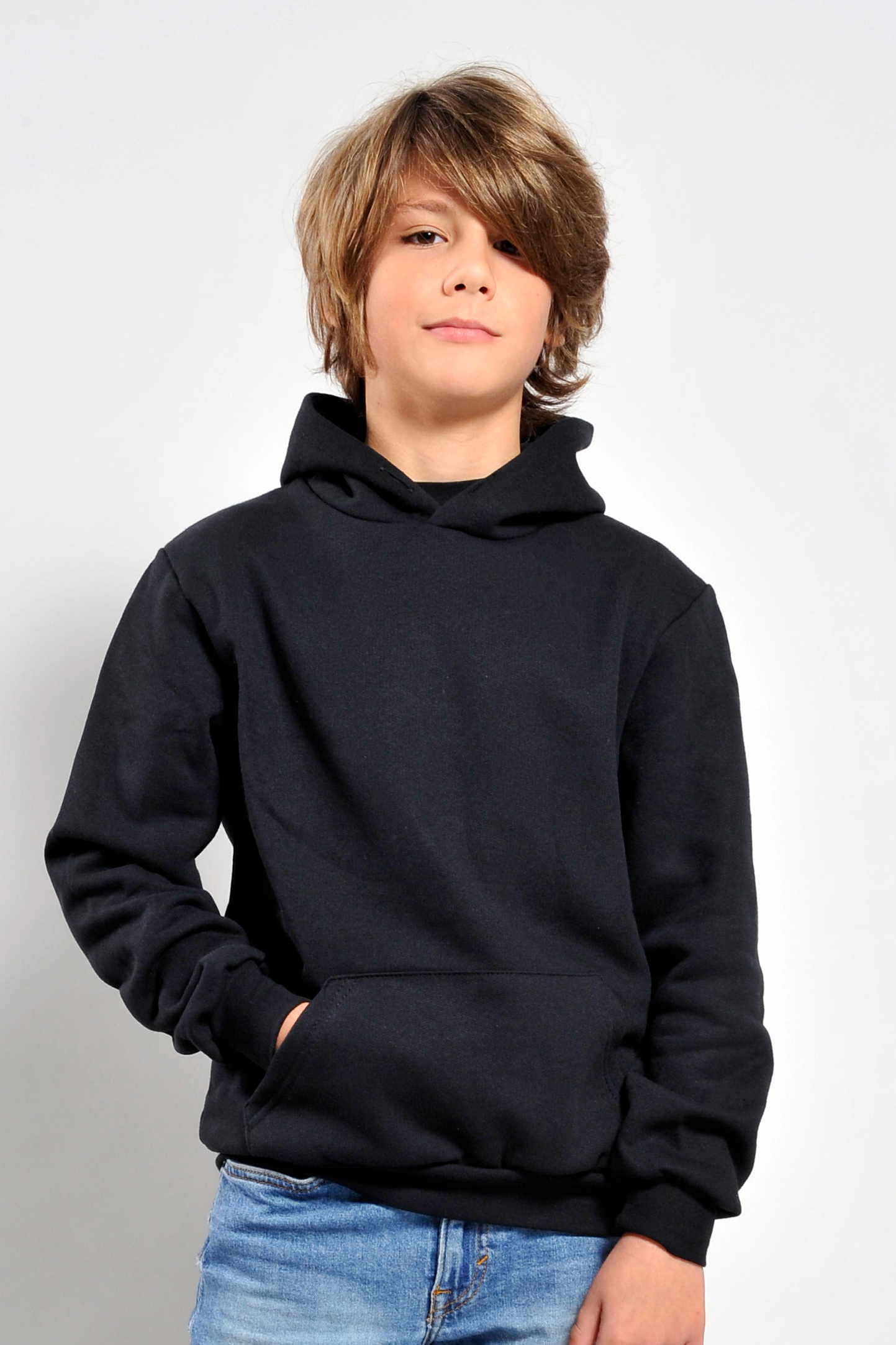 Sweatshirt aus French Terry für Kinder, 70 % Baumwolle, 30 % Polyester, 240 g, Schwarz, XXS