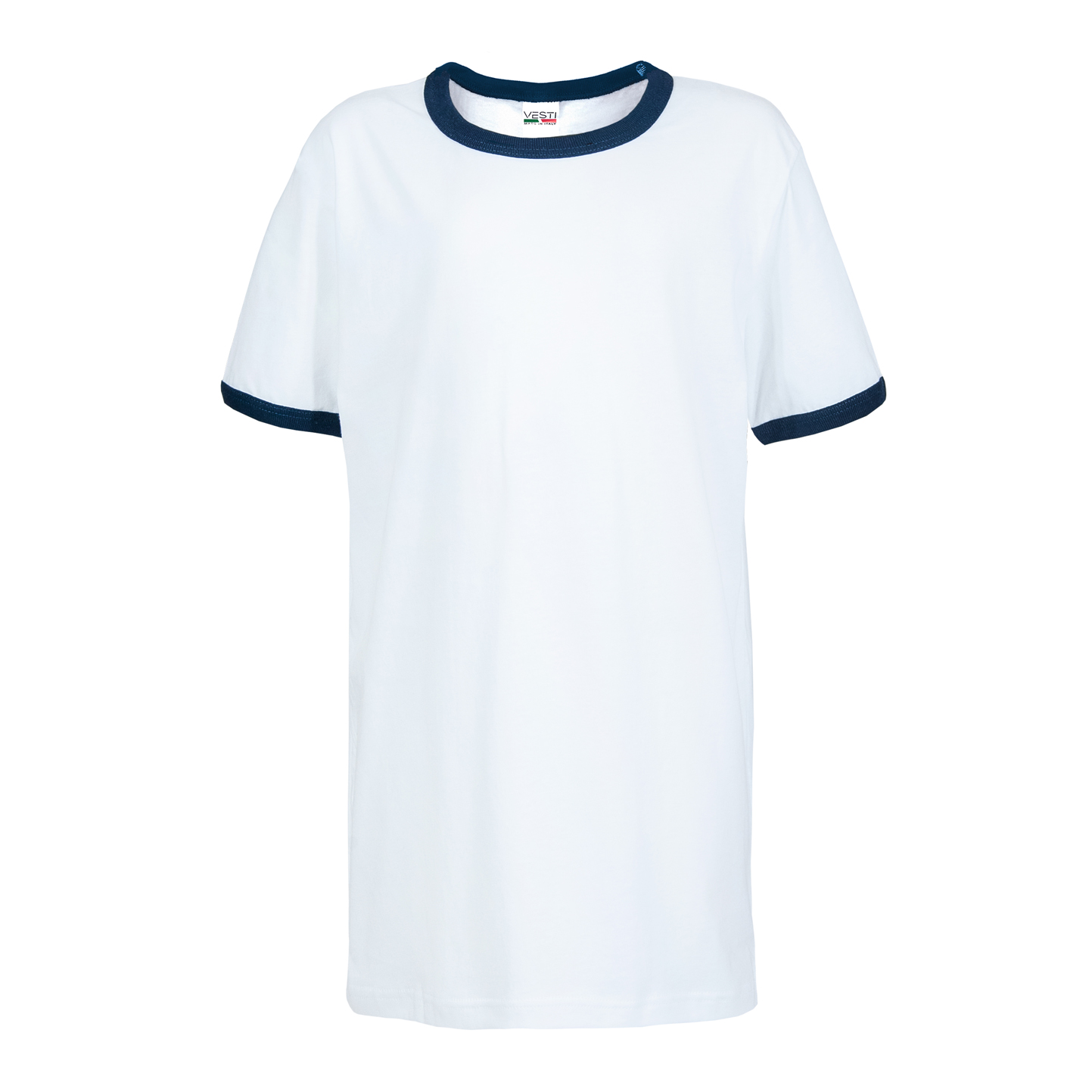 Weiches Kinder-T-Shirt, 100 % Baumwolle, 140 g/m², Weiß/Weiß, Größe XS - 99NY - Weiß/Marineblau XXS