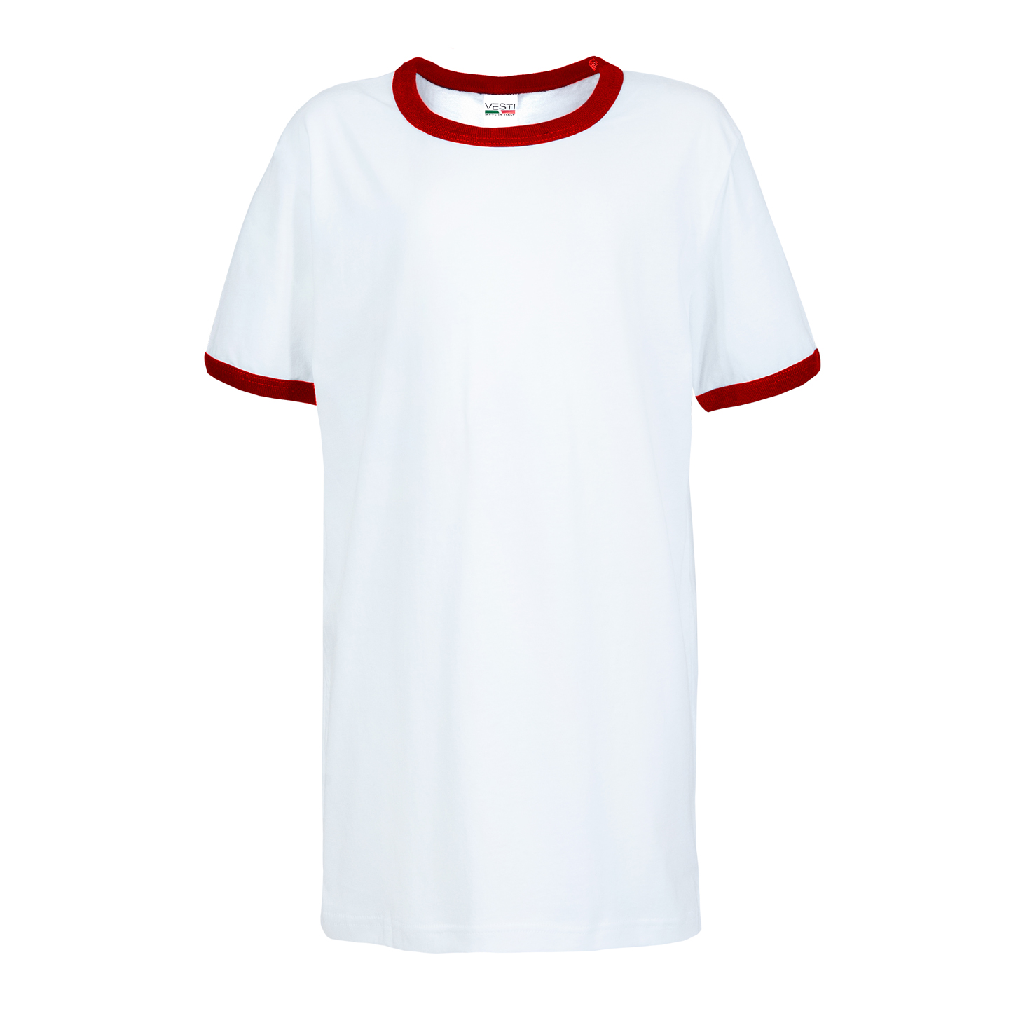 Weiches Kinder-T-Shirt, 100 % Baumwolle, 140 g/m², Weiß/Weiß, Größe XS - 99RO - Weiß/Rot XS
