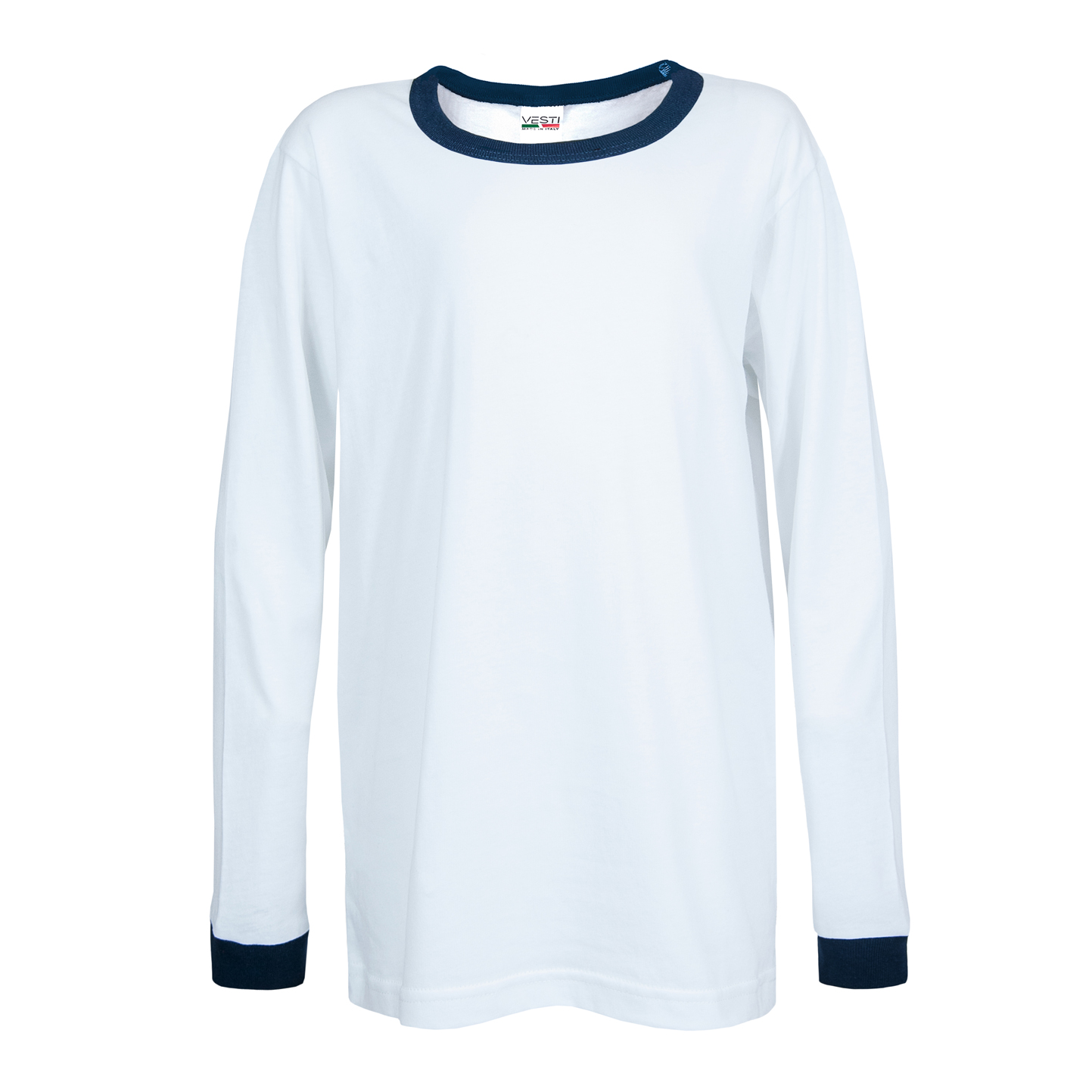 Weiches T-Shirt für Kinder, Größe G/CM/L, 100 % Baumwolle, 140 g/m², Weiß/Weiß, XS - 99NY - Weiß/Marineblau XXS