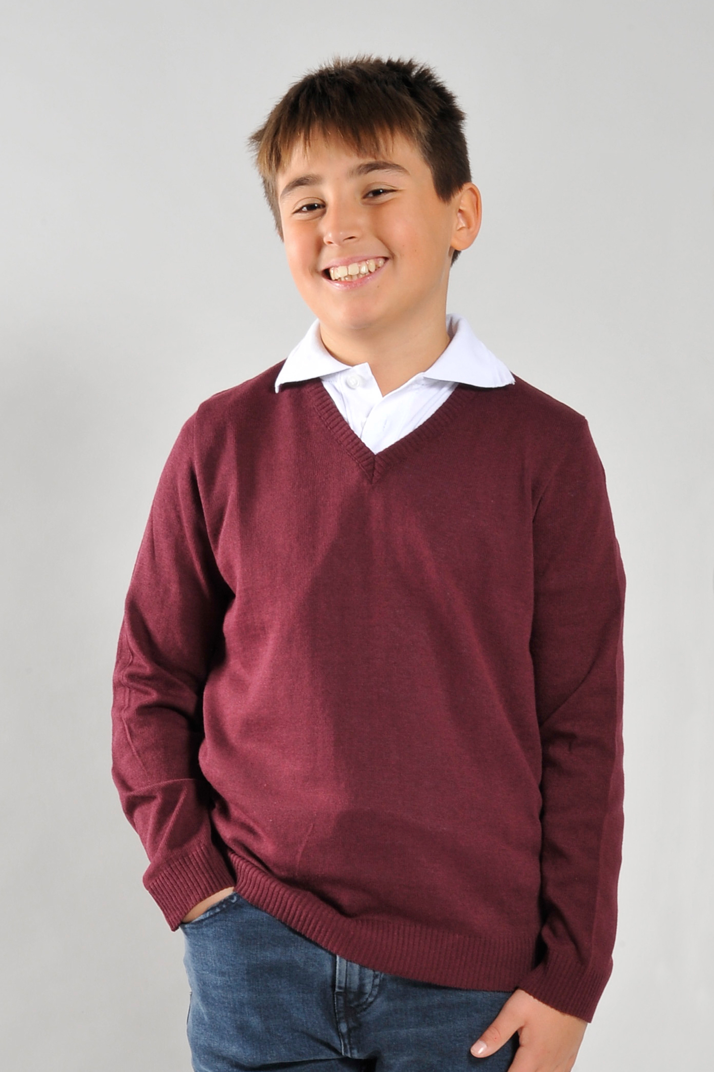 Kinderpullover C/V 100% recycelte Baumwolle Bordeaux Größe