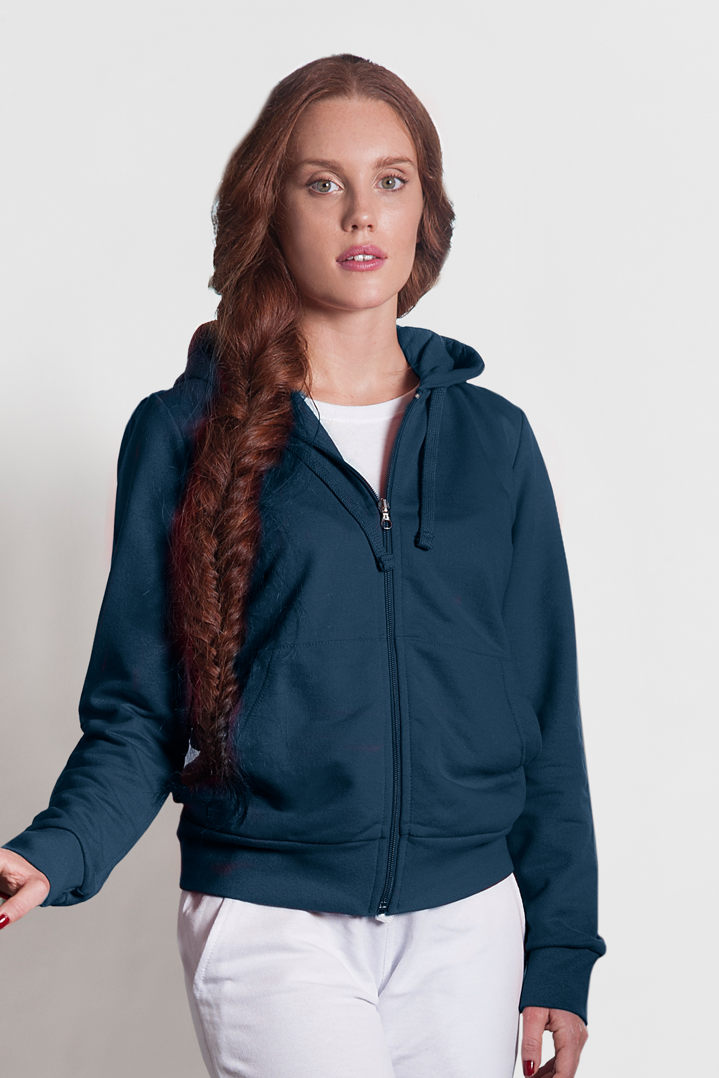Damen-Kapuzenpullover mit Reißverschluss, 70 % Baumwolle, 30 % Polyester, 280 g/m², Schwarz, Größe S
