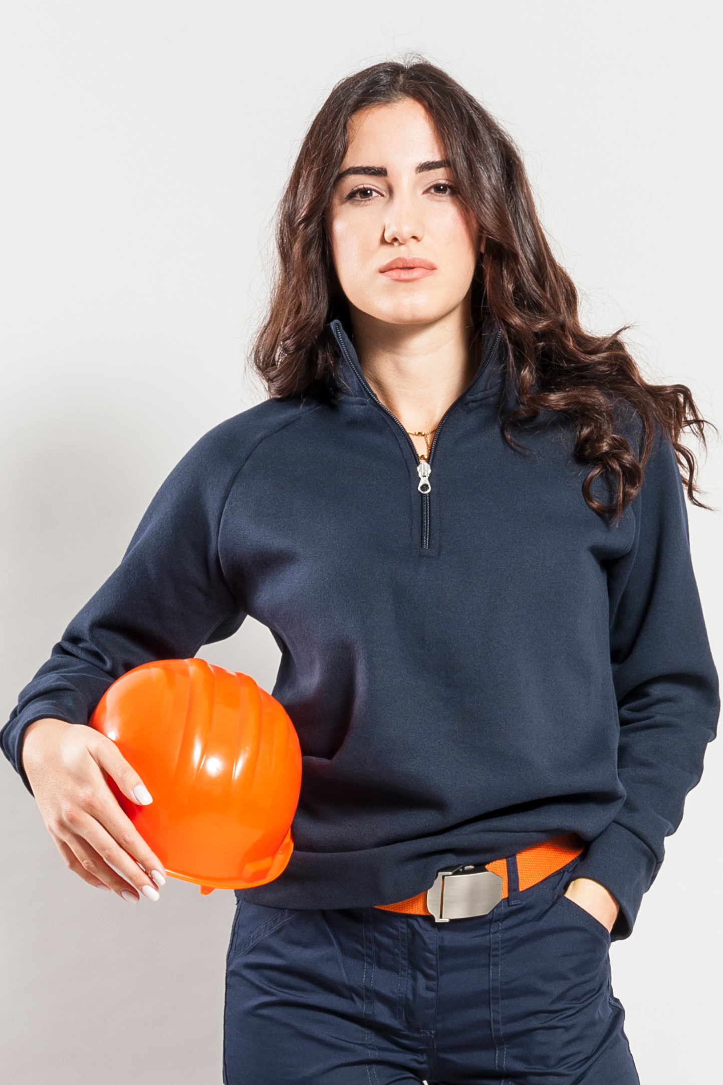 Damen-Sweatshirt mit Reißverschluss am Kragen, 70 % Baumwolle, 30 % Polyester, 280 g/m², Schwarz, Größe S