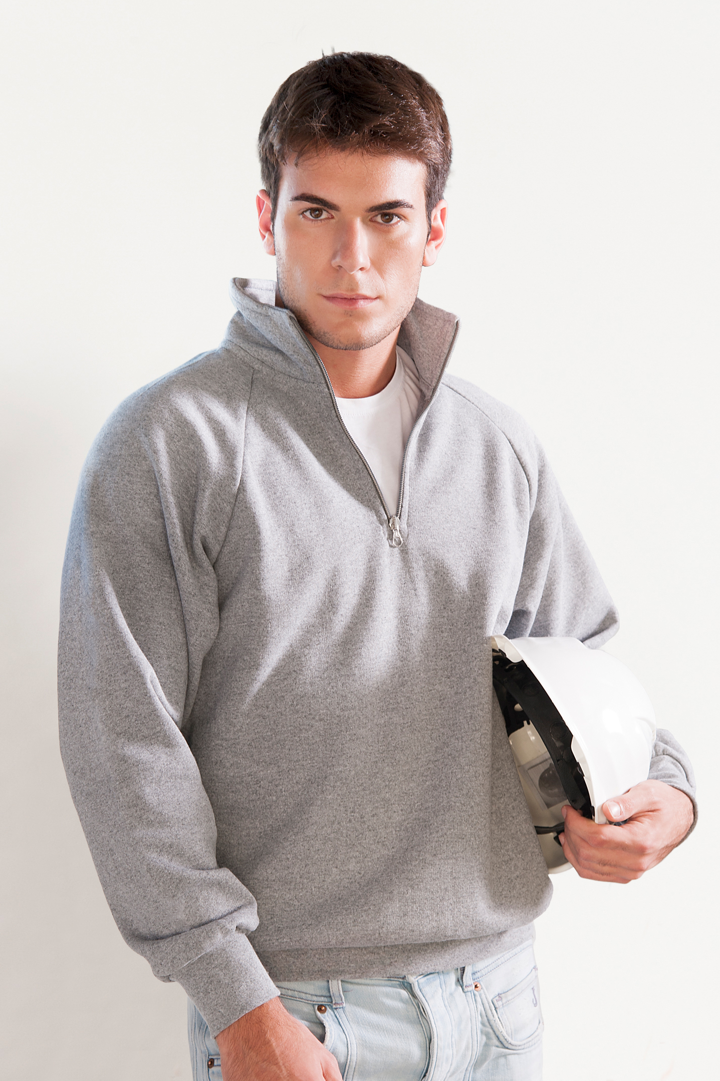 Terry-Sweatshirt mit Reißverschluss am Kragen, 70 % Baumwolle, 30 % Polyester, 240 g/m², Schwarz, Größe XS