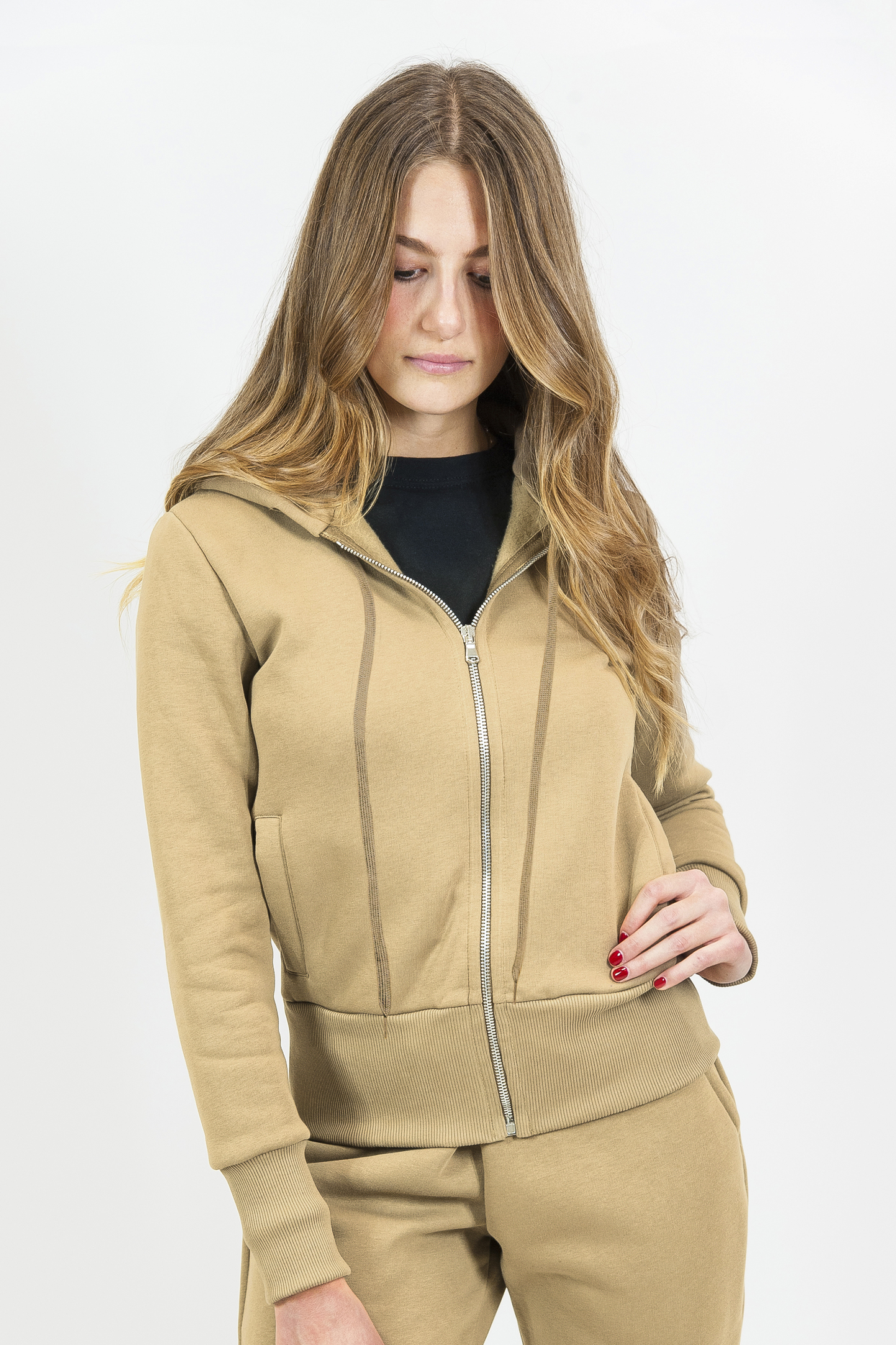 Damen-Kapuzenpullover mit Reißverschluss, weich, 75 % Baumwolle, 25 % Polyester, 320 g/m², Schwarz, Größe XS - Cremeweiß S