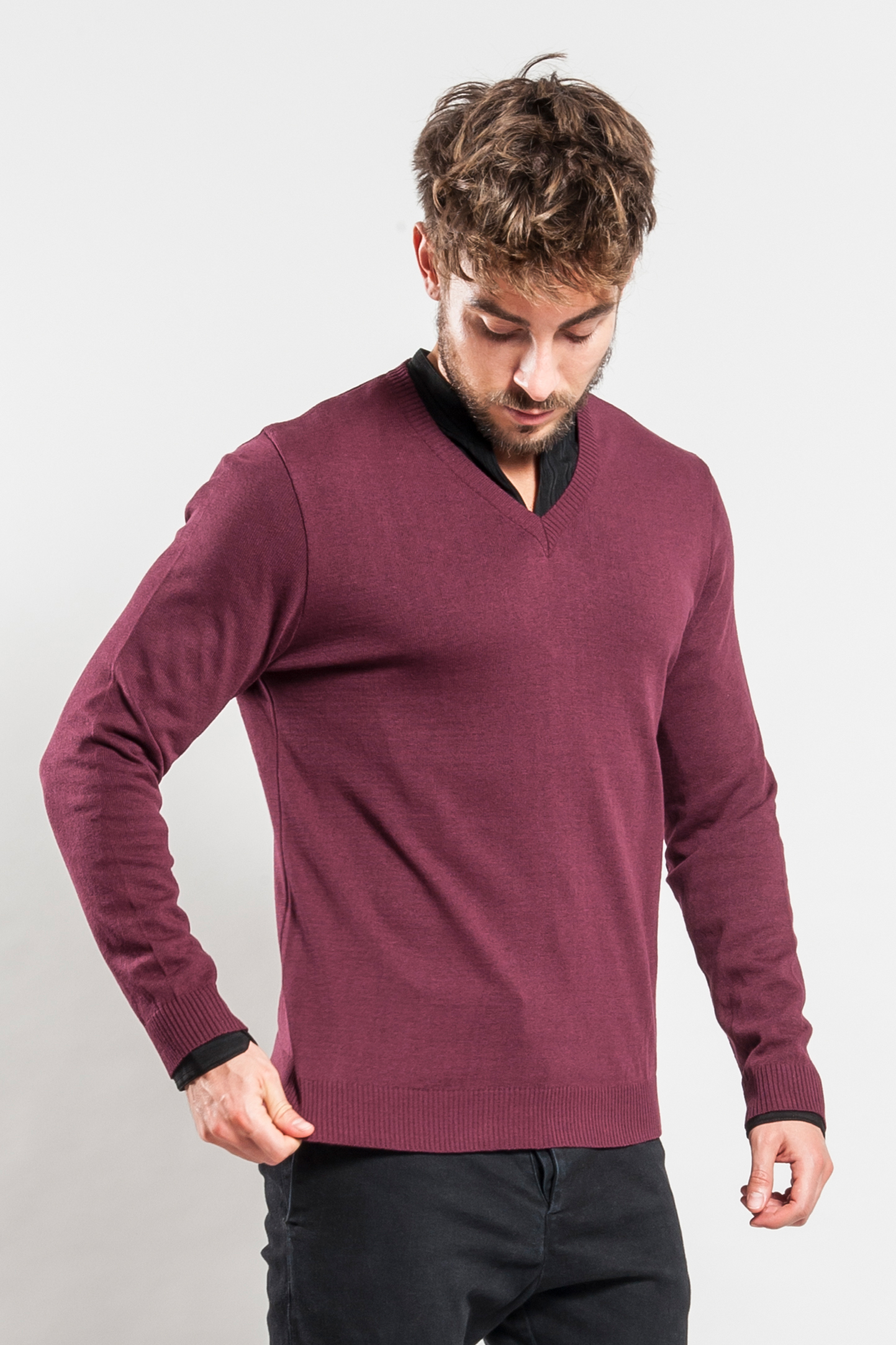 Pullover aus 100 % regenerierter Baumwolle, Bordeaux, Größe XS