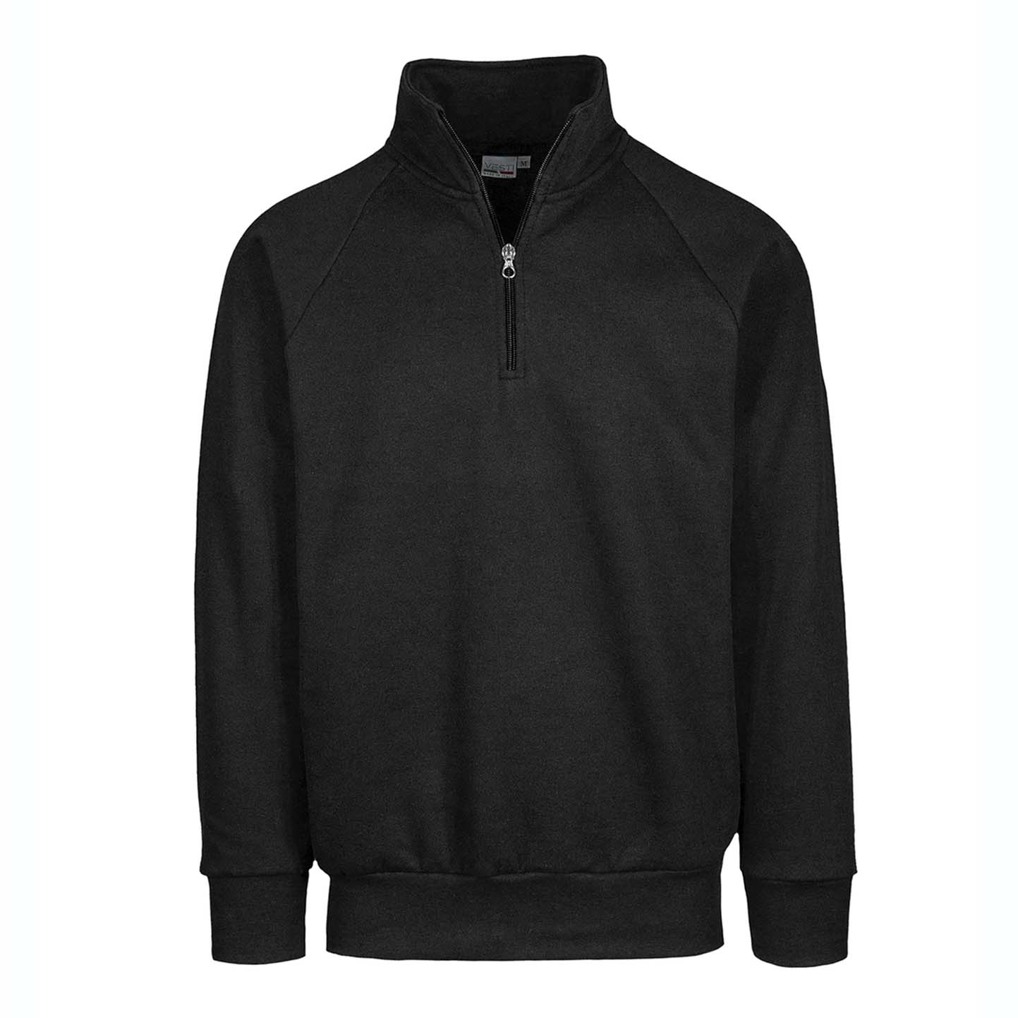 Unisex-Sweatshirt mit Reißverschluss am Kragen, 70 % Baumwolle, 30 % Polyester, 280 g/m², Schwarz, Größe XS - Schwarz
