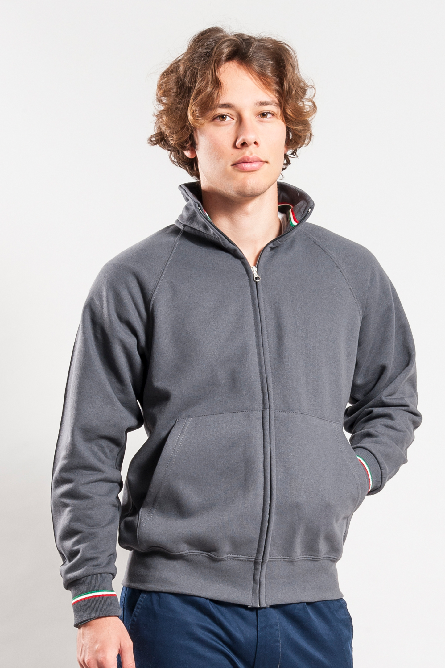 Tricol Jacke. Langer Reißverschluss-Sweatshirt, 50 % Baumwolle/50 % Polyester, 280 g/m², Schwarz, ECO XS