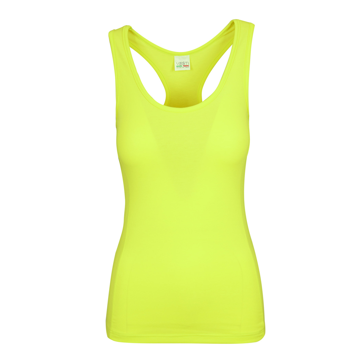 Damen-Tanktop mit Racerback, 90 % Baumwolle, 10 % Baumwolle, 170 g/m², meliertes Grau, Größe XS - YF - Fluoreszierendes Gelb XS
