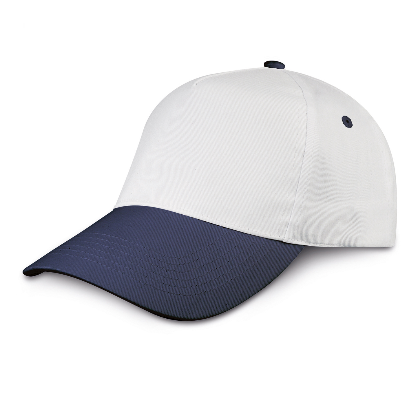 Baseballkappe, 5-Panel, 100 % Baumwolle, Azurblau - WHNY - Weiß/Marineblau