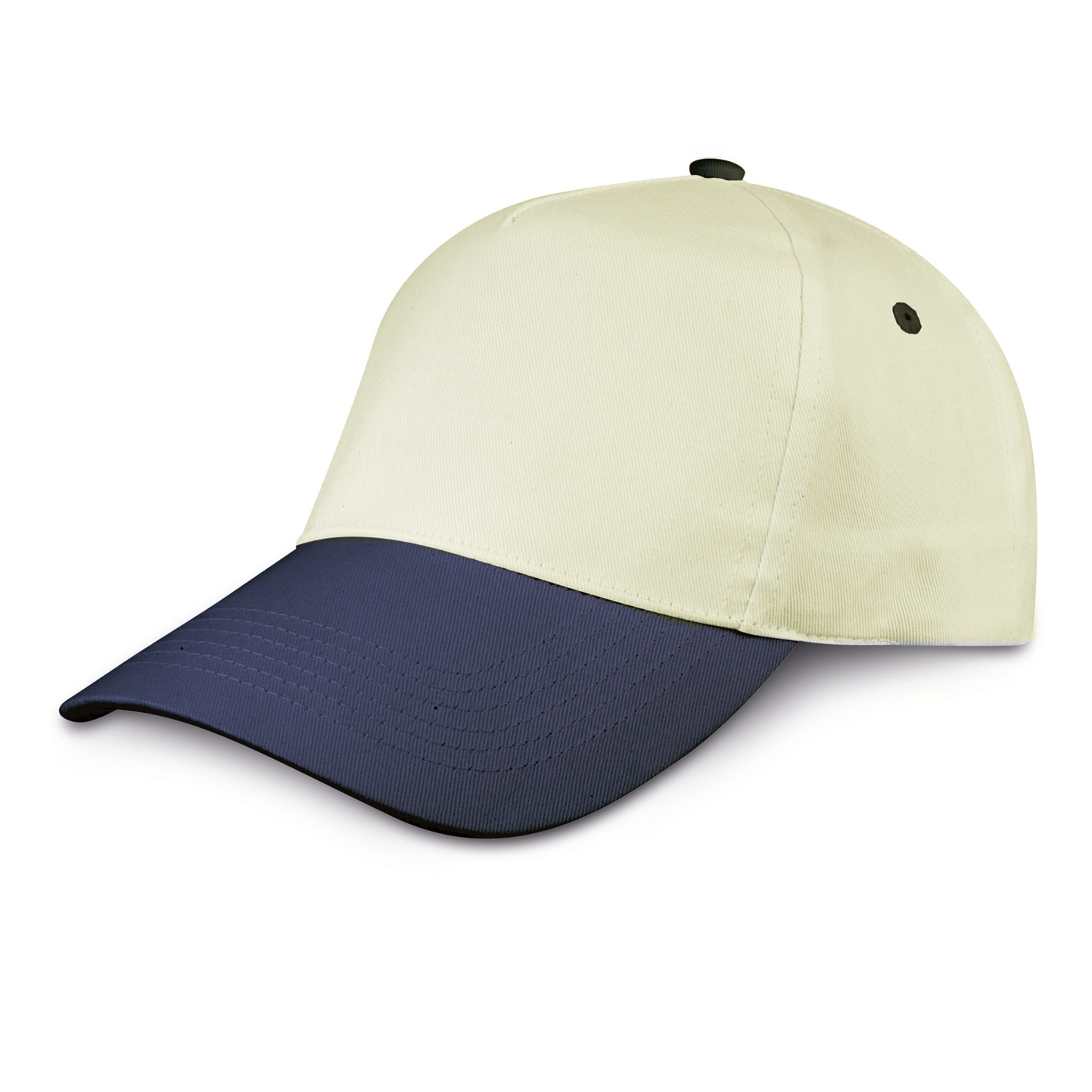 Baseballkappe, 5-Panel, 100 % Baumwolle, Azurblau - NN - Natur/Marineblau