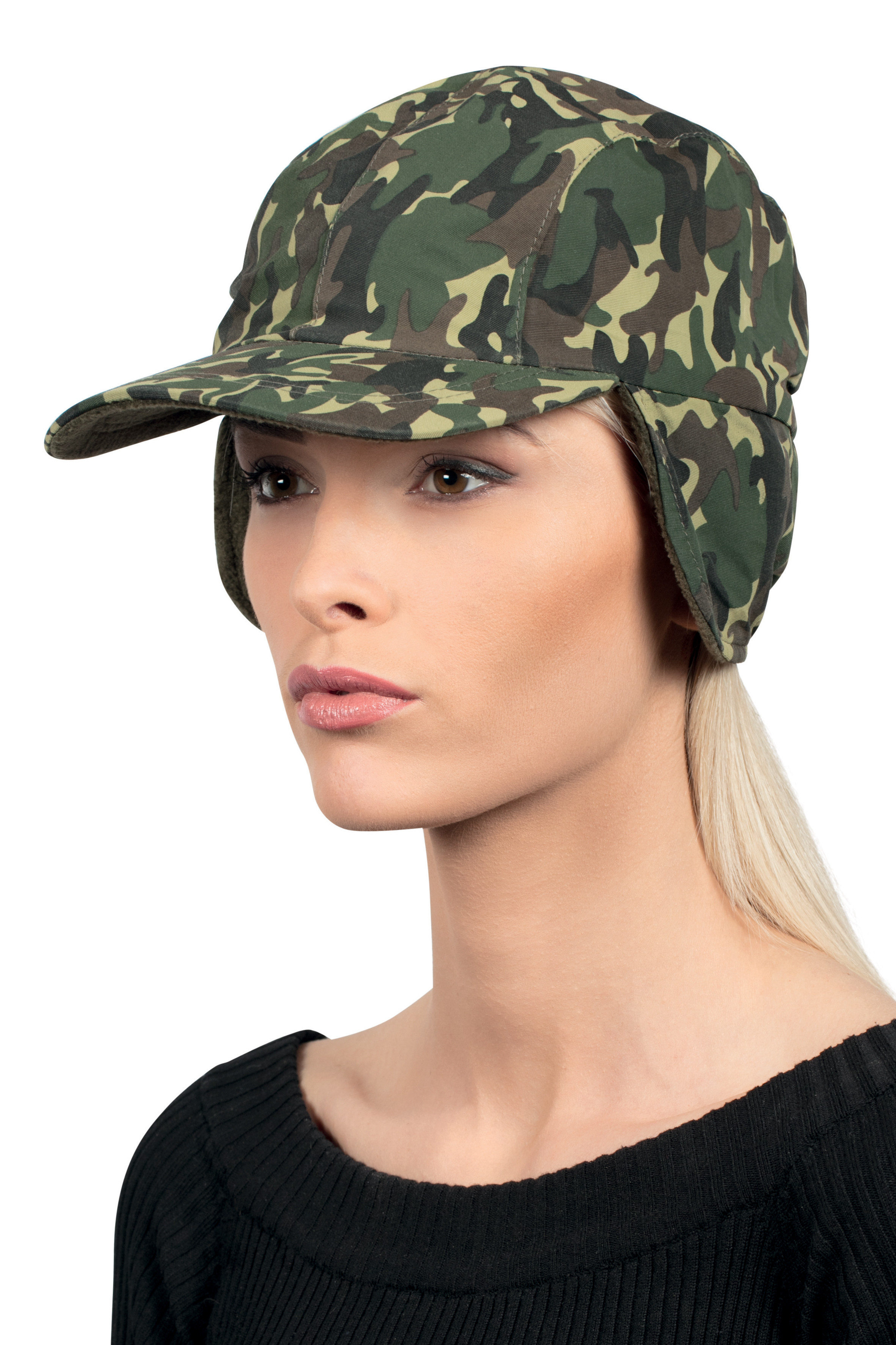 Kanadische Kappe, 4-teilig, Nylon/Flor, Schwarz