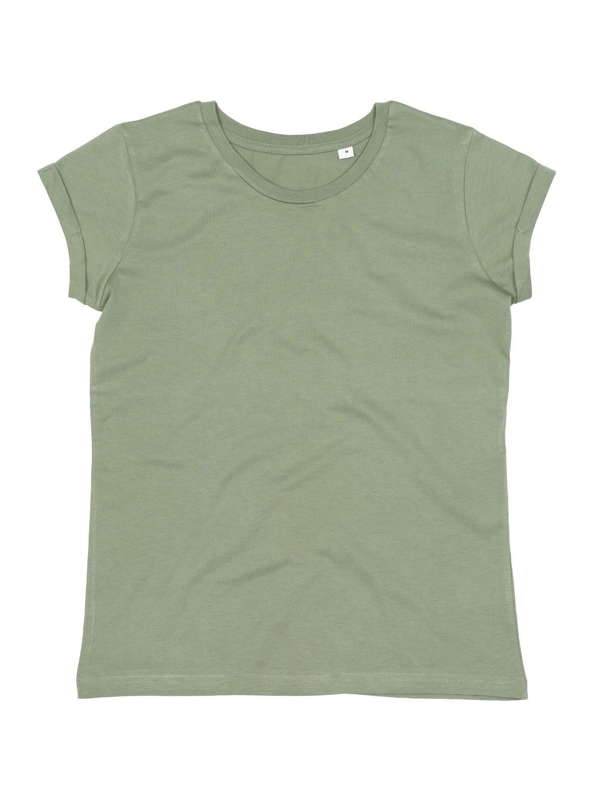 Damen-T-Shirt mit hochgekrempelten Ärmeln - SOL - Weiche Olive
