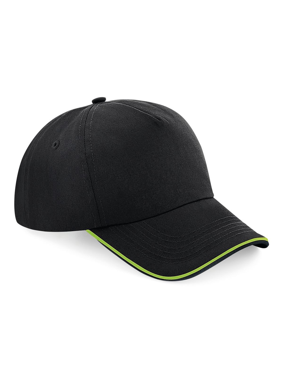 Authentische 5-Panel-Kappe – mit Paspelierung am Schirm - BLKL - Black/Lime Green