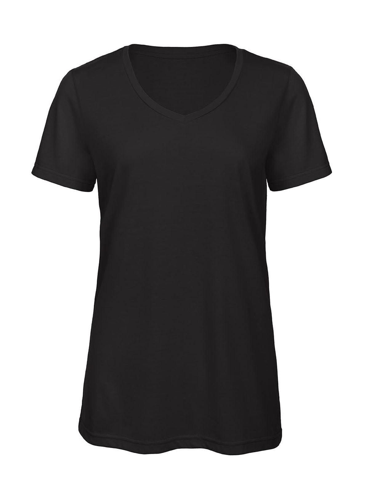 Damen-T-Shirt mit V-Ausschnitt aus Triblend-Material - 002 - Schwarz