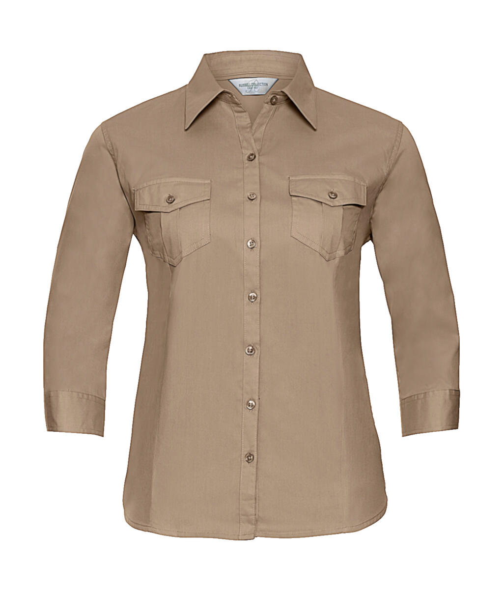 Damenbluse mit 3/4-Ärmeln und Manschetten - 3M - Khaki
