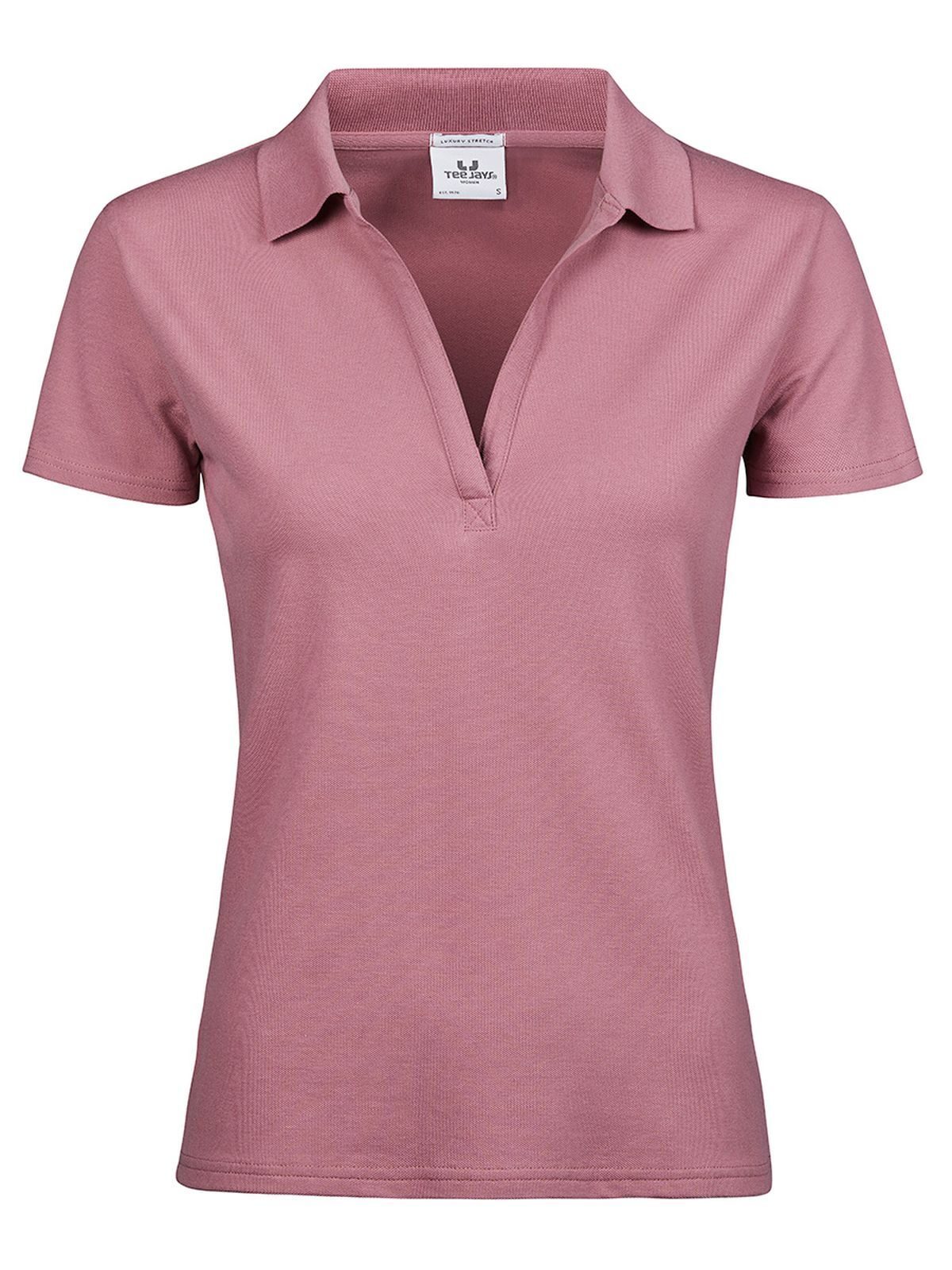 Luxuriöses Stretch-Poloshirt mit V-Ausschnitt für Damen - Rose