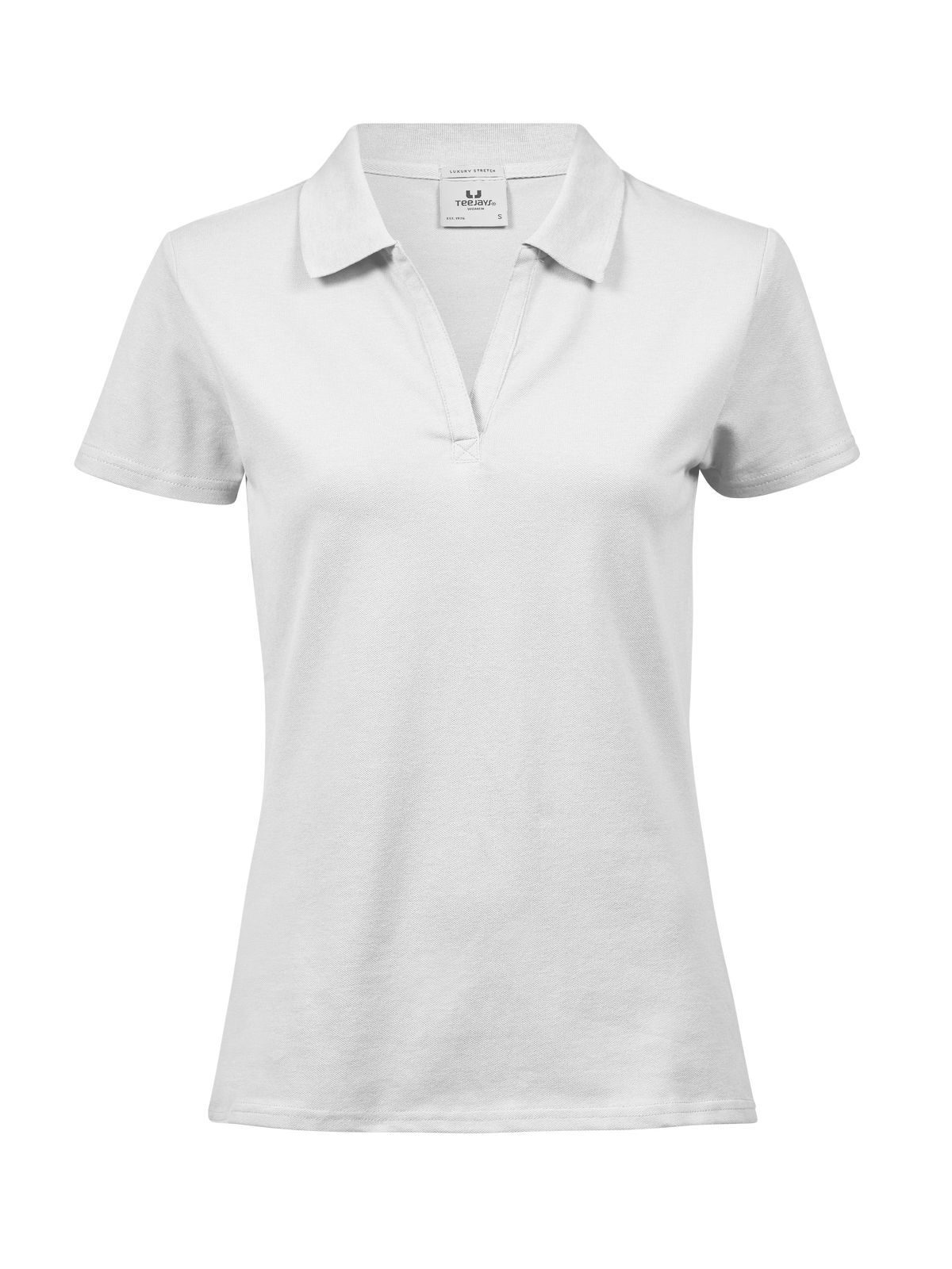Luxuriöses Stretch-Poloshirt mit V-Ausschnitt für Damen - 001 - Weiß