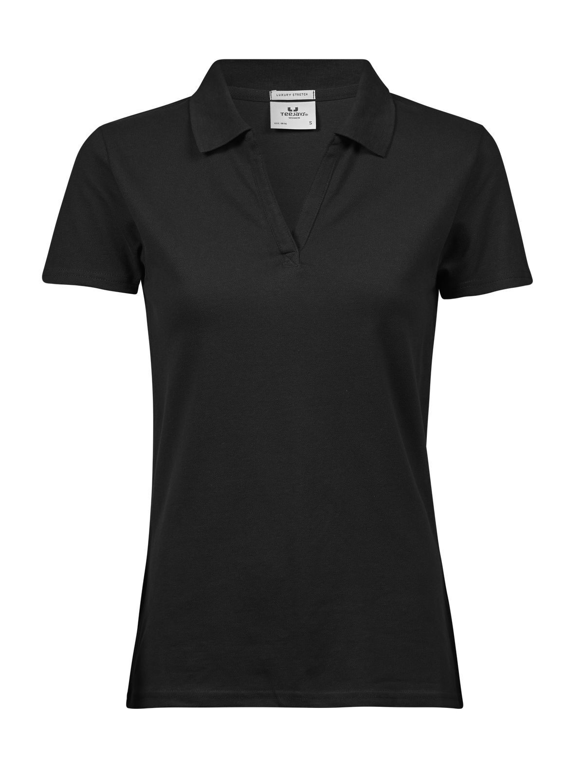 Luxuriöses Stretch-Poloshirt mit V-Ausschnitt für Damen - 002 - Schwarz