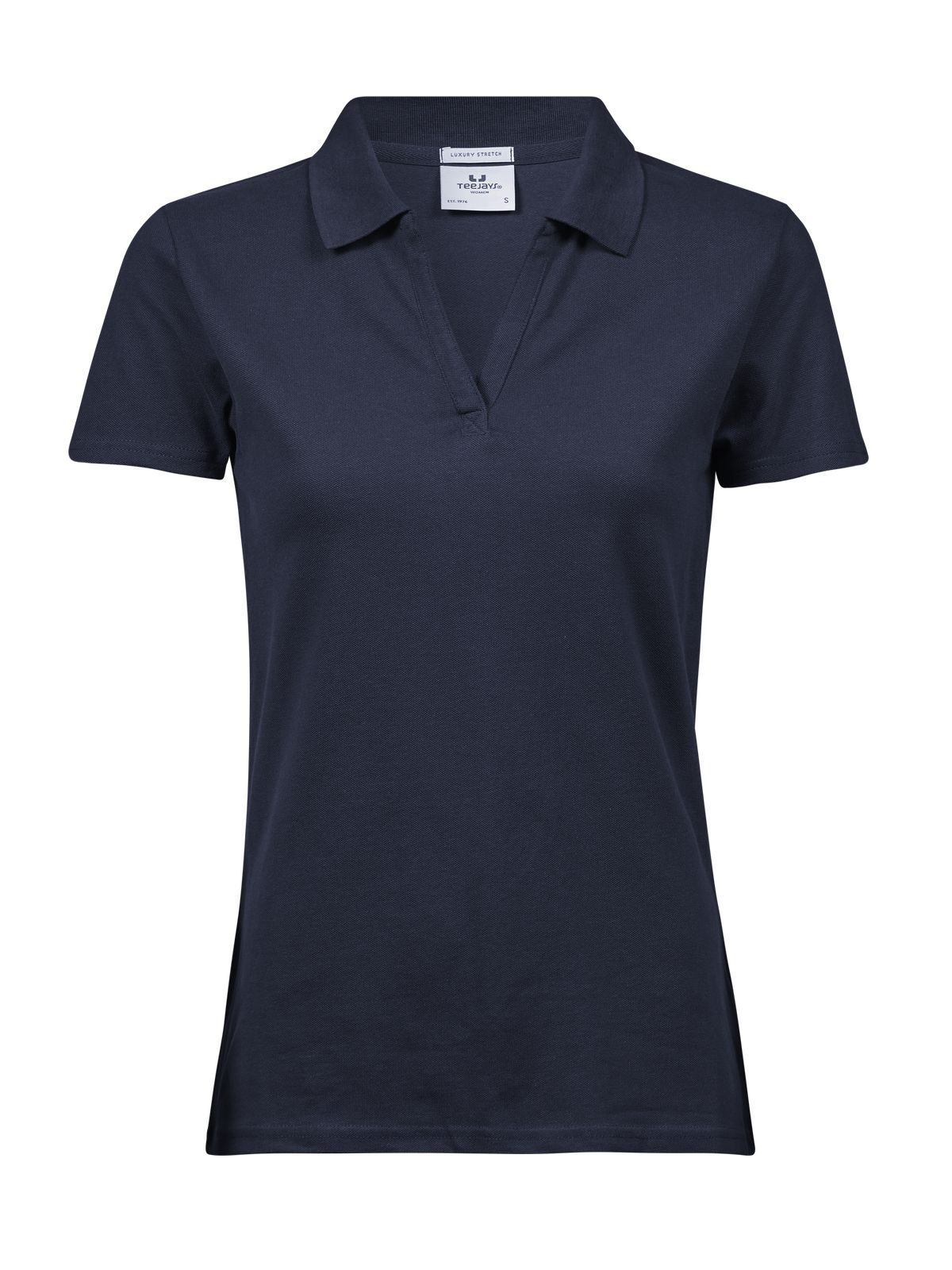 Luxuriöses Stretch-Poloshirt mit V-Ausschnitt für Damen - 003 - Marine