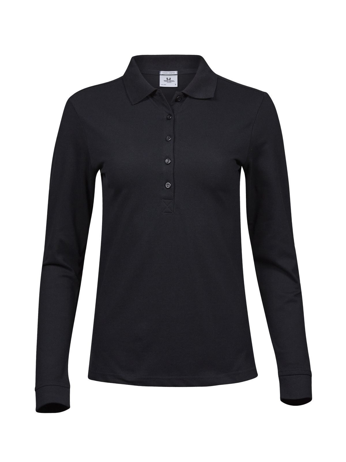 Luxuriöses Stretch-Langarm-Polo für Damen - 002 - Schwarz