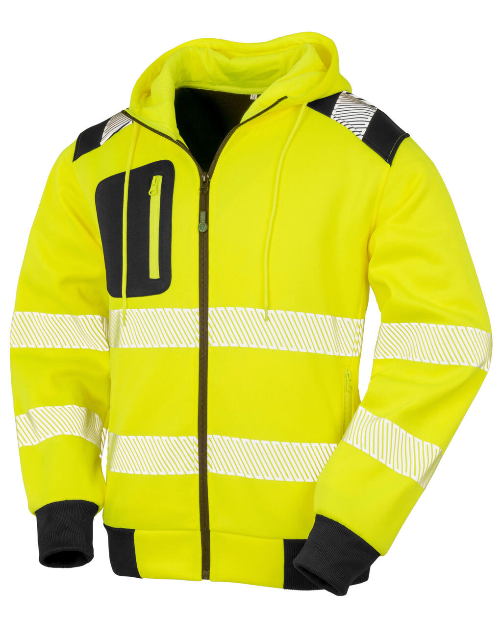 Recycelter Sicherheitshoodie mit Reißverschluss - Fluorescent Yellow/Black