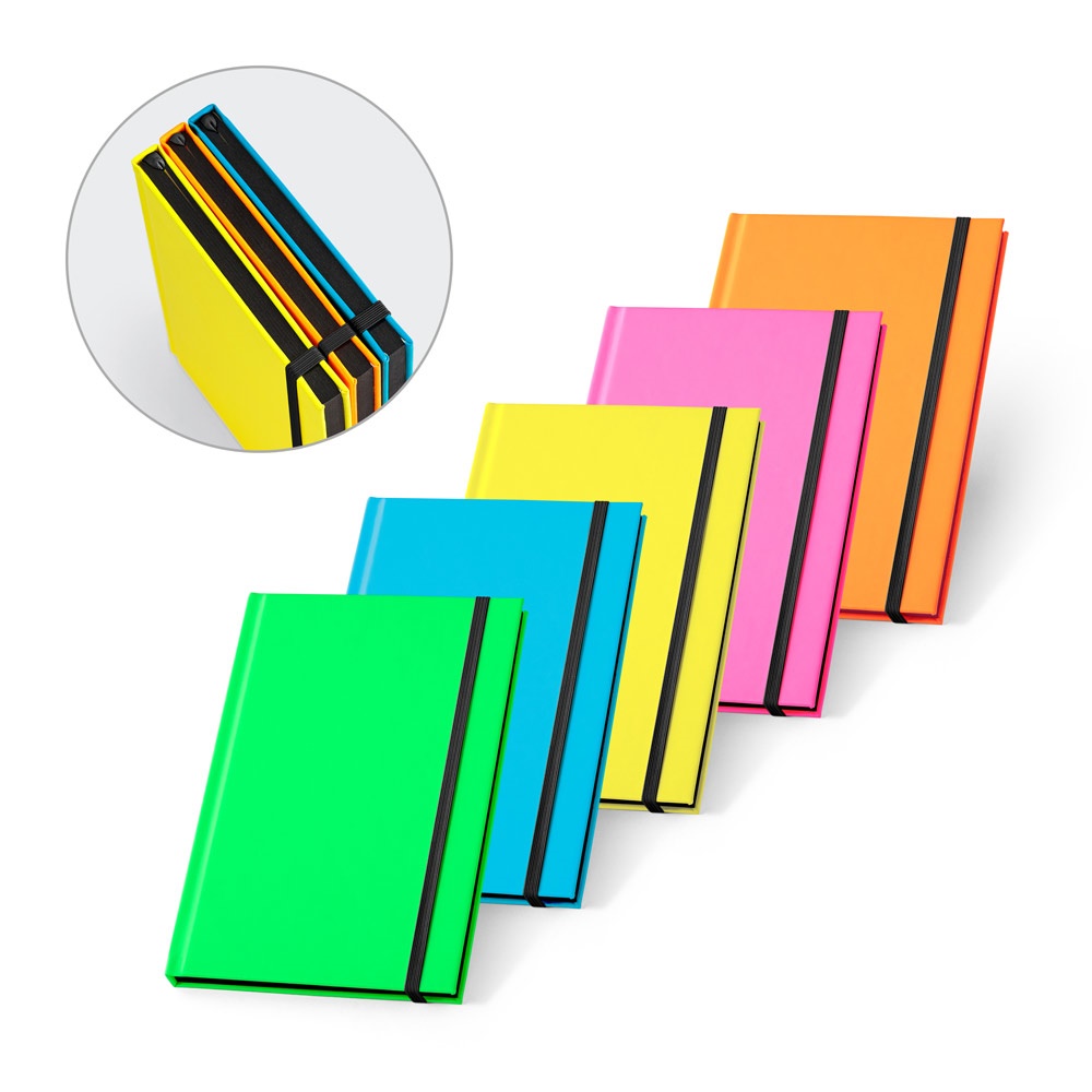 WATTERS. A5 Notizblock aus fluoreszierendem PU mit linierten Seiten.