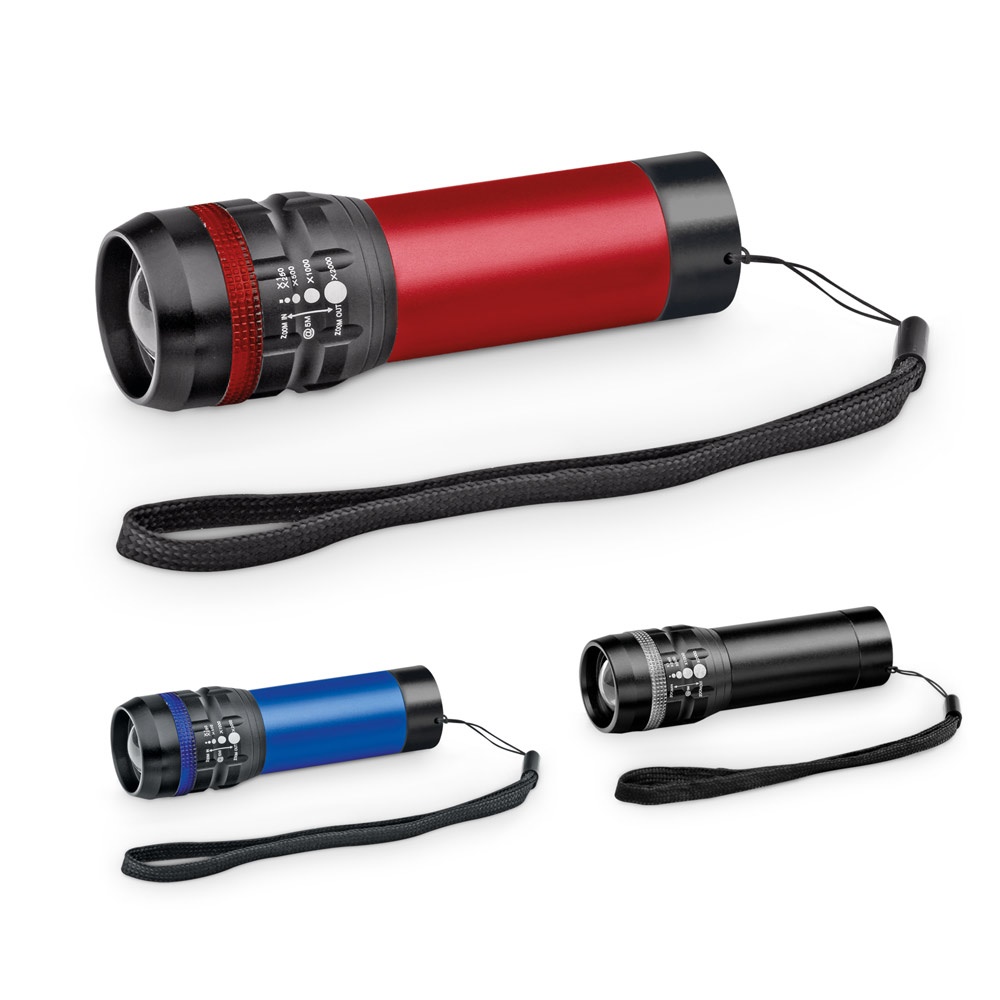 ZOOMIN. Aluminium-Taschenlampe mit Zoomfunktion und 3 Beleuchtungsmodi.