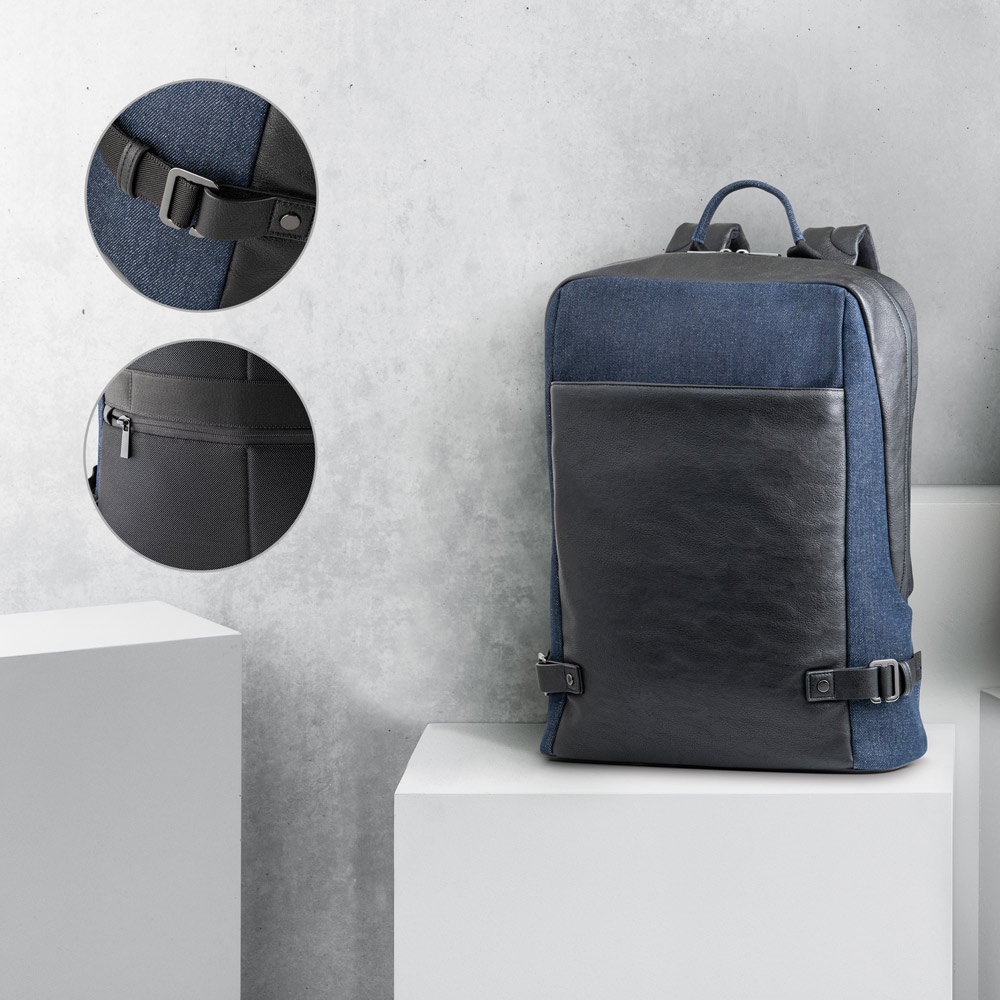 DIVERGENT RUCKSACK I. Laptop-Rucksack für Geräte bis 15,6 Zoll aus Denim und PU