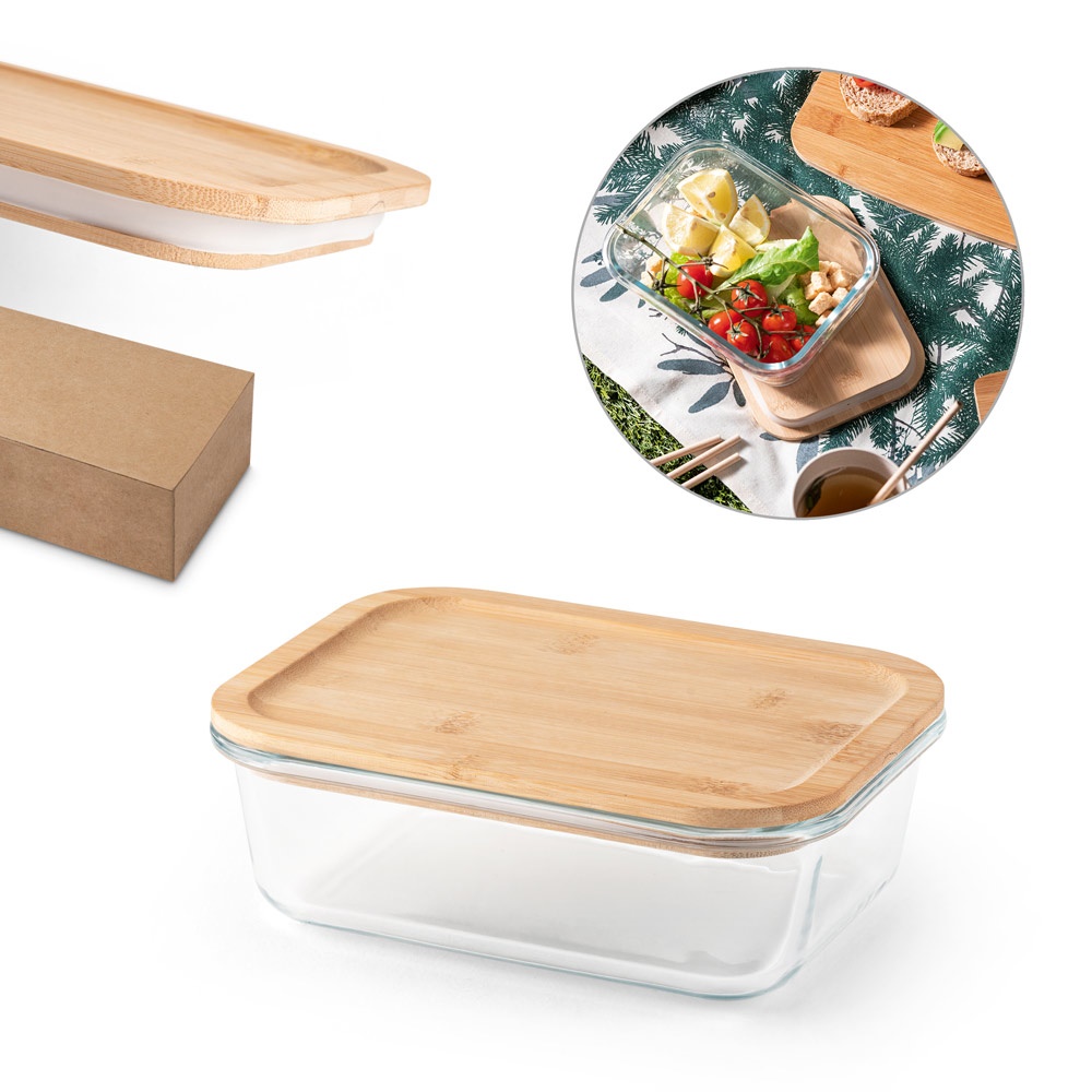 PORTOBELLO. Lunchbox. Luftdichter Behälter aus Borosilikatglas mit Bambusdeckel, 1000 ml.