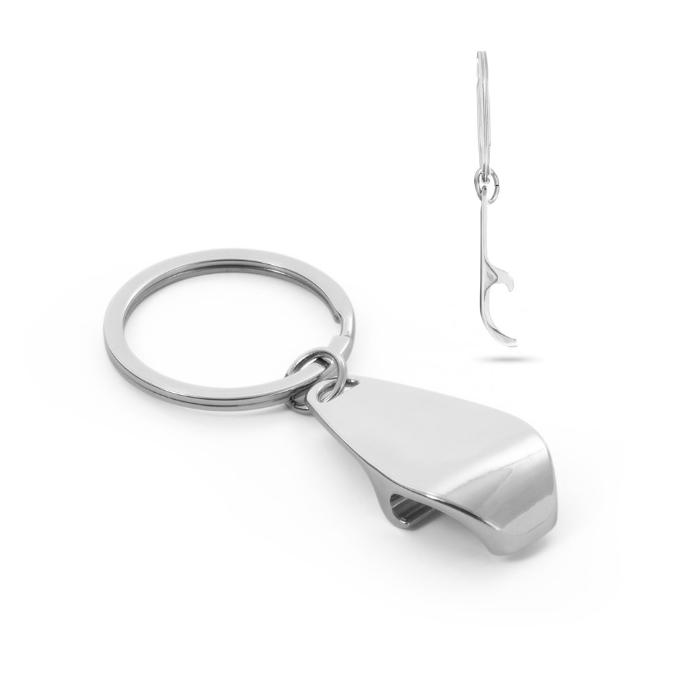 HELLI. Schlüsselanhänger aus Metall mit Flaschenöffner.
