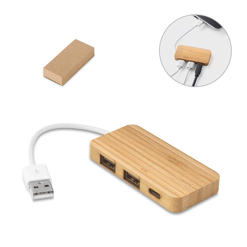 MOSER. Bambus-Hub mit 2 USB-A-Anschlüssen und 1 USB-C-Anschluss