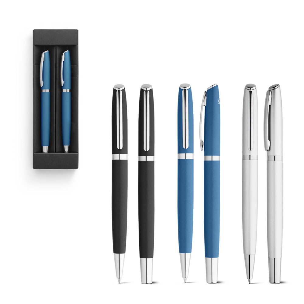 RE-LANDO-SET. Set aus Rollerball- und Kugelschreiber mit Gehäuse aus recyceltem Aluminium (100% rAL).