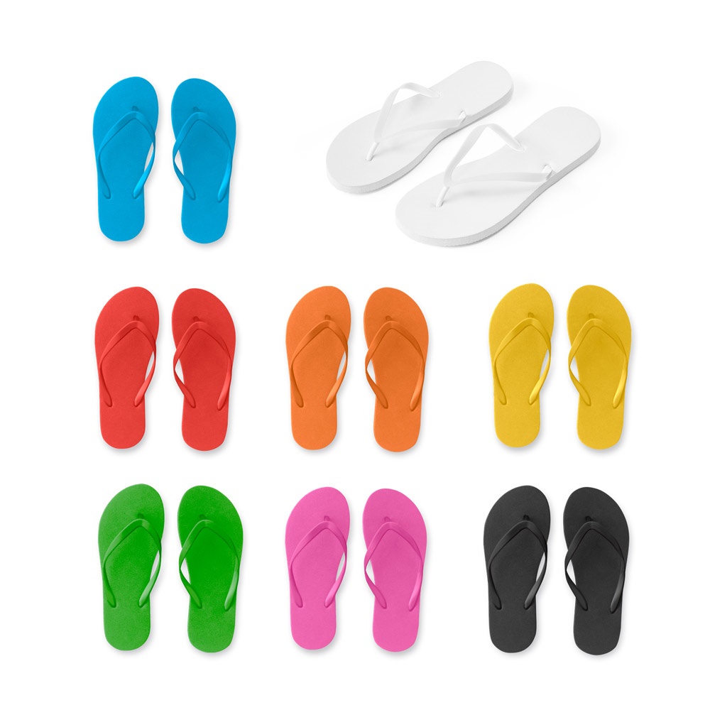 MAUPITI L/XL. Bequeme Flip-Flops mit PE-Sohlen und PVC-Riemen.