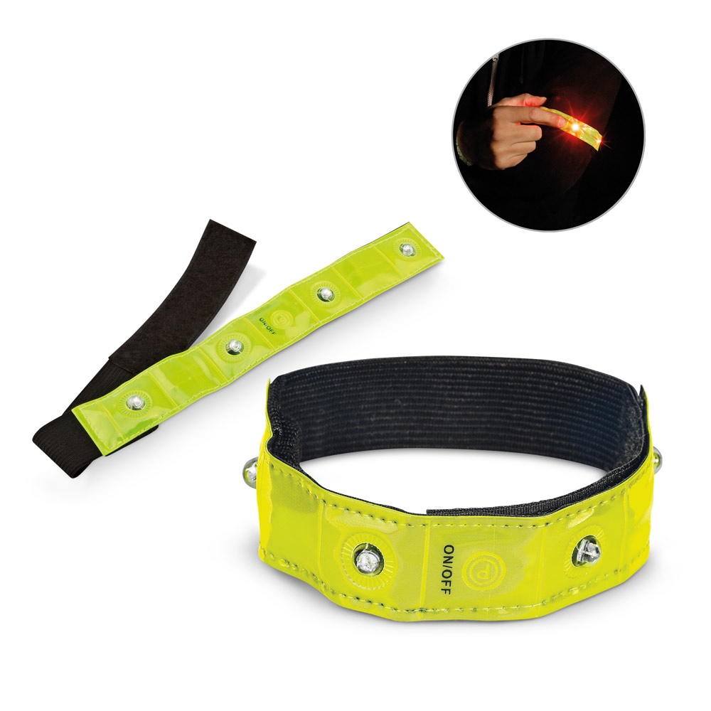 SICHTBAR. Reflektierendes Armband mit 4 roten LEDs.