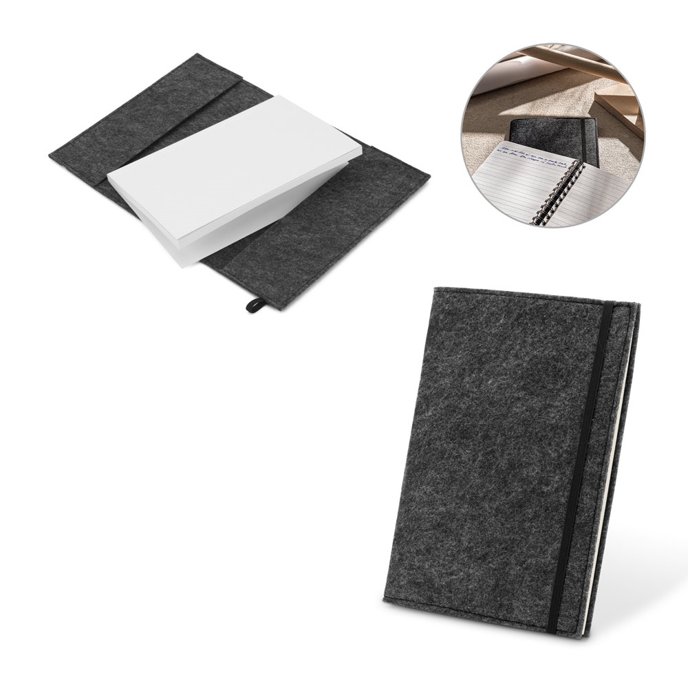 BALDWIN. A5-Notizbuch mit Einband aus recyceltem Filz (100 % rPET) und linierten Seiten aus 100 % Recyclingpapier.