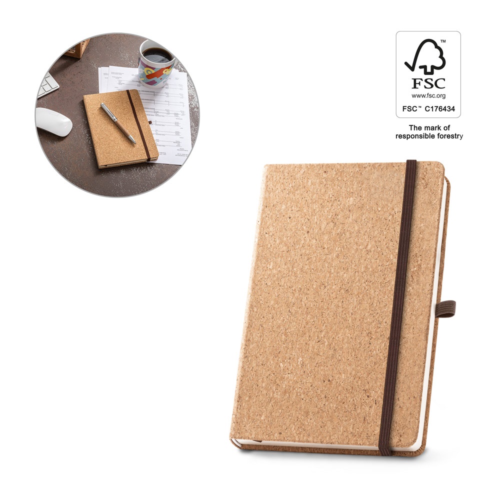 HAWKINS A5. A5-Notizblock aus Kork mit unlinierten Seiten.