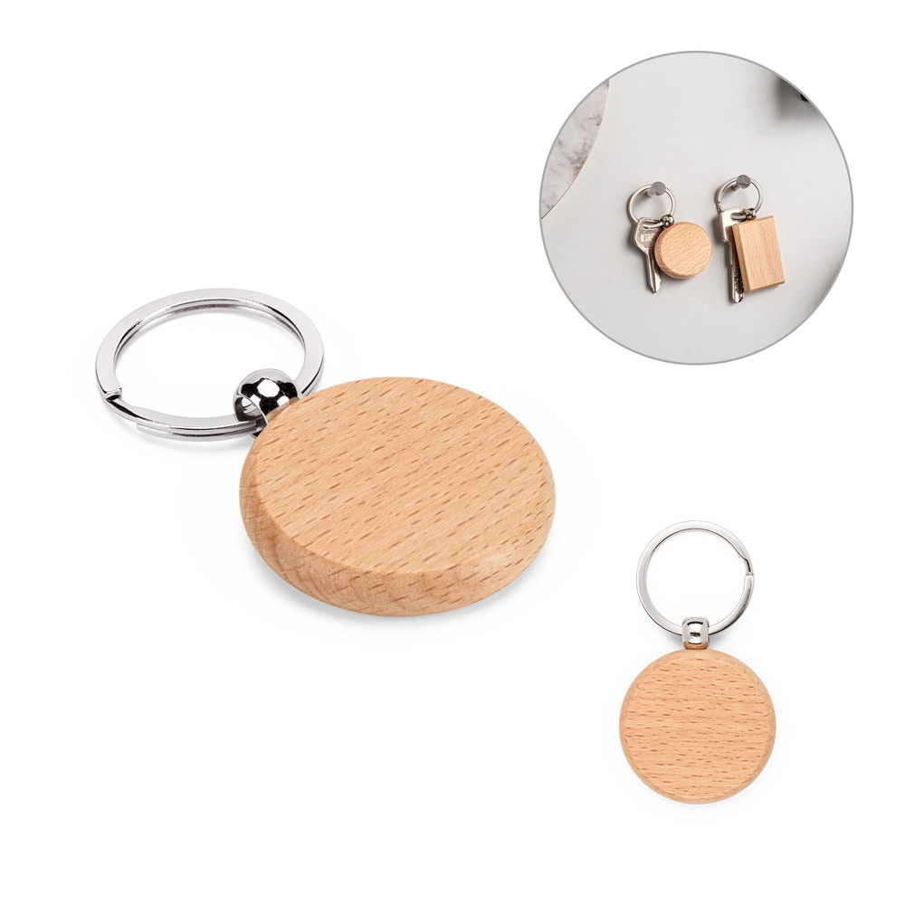 STEWIE RUND. Runder Schlüsselanhänger aus Buchenholz.