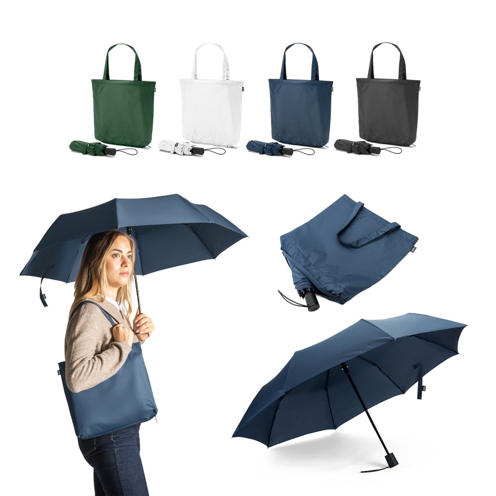 SKYLAR. 2-in-1-Regenschirm inklusive Einkaufstasche aus recyceltem Polyester.