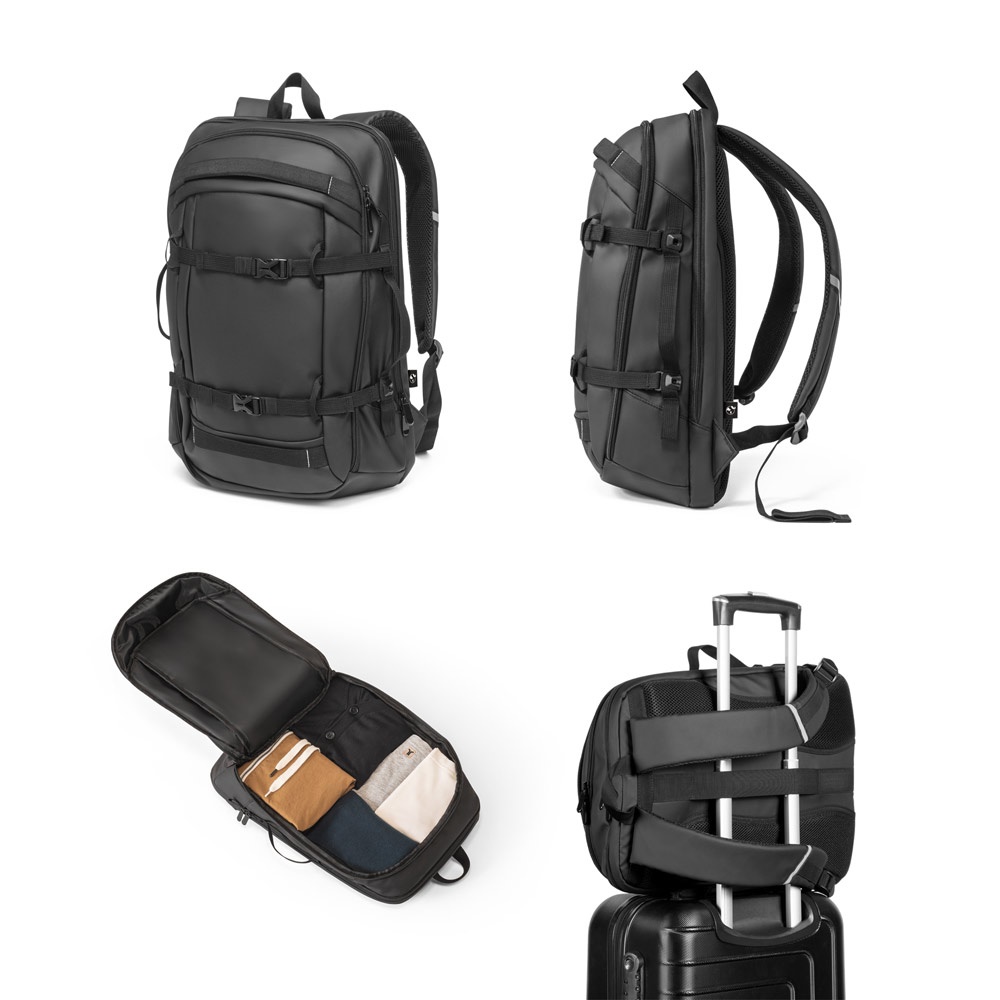 KAMPALA. 17'3" Laptop-Rucksack aus hochdichtem 900D-Recyclingpolyester mit wasserabweisender Beschichtung und 210D-Recyclingpolyesterfutter.