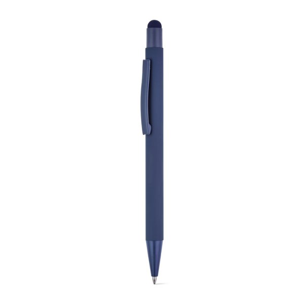 CLINT TOUCH. Kugelschreiber mit modernem Design, hergestellt aus recyceltem Aluminium (100% rAL) mit gummierter Oberfläche. - 104 - Blau