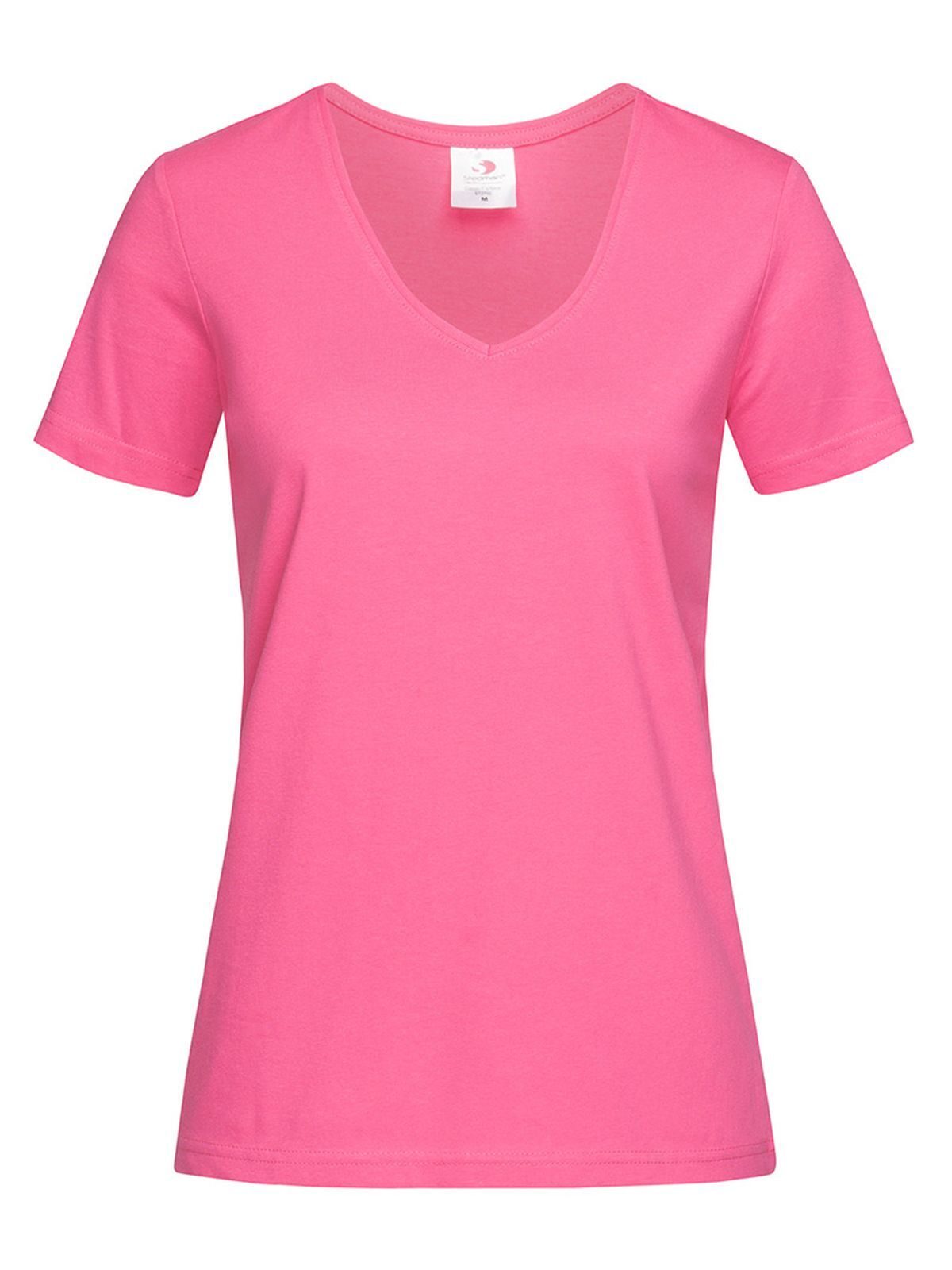 Klassisches T-Shirt mit V-Ausschnitt für Damen - SPK – Süßes Rosa