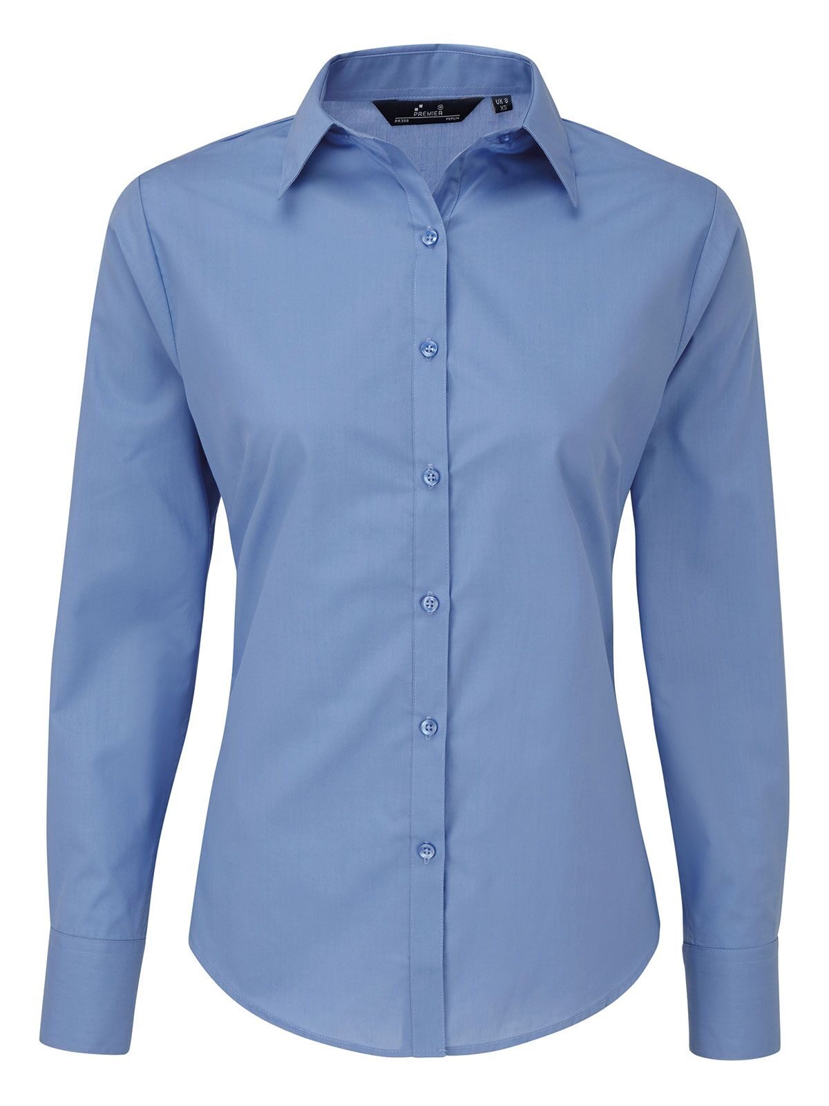 Damenbluse aus Popeline mit langen Ärmeln - MBLU – MITTELBLAU