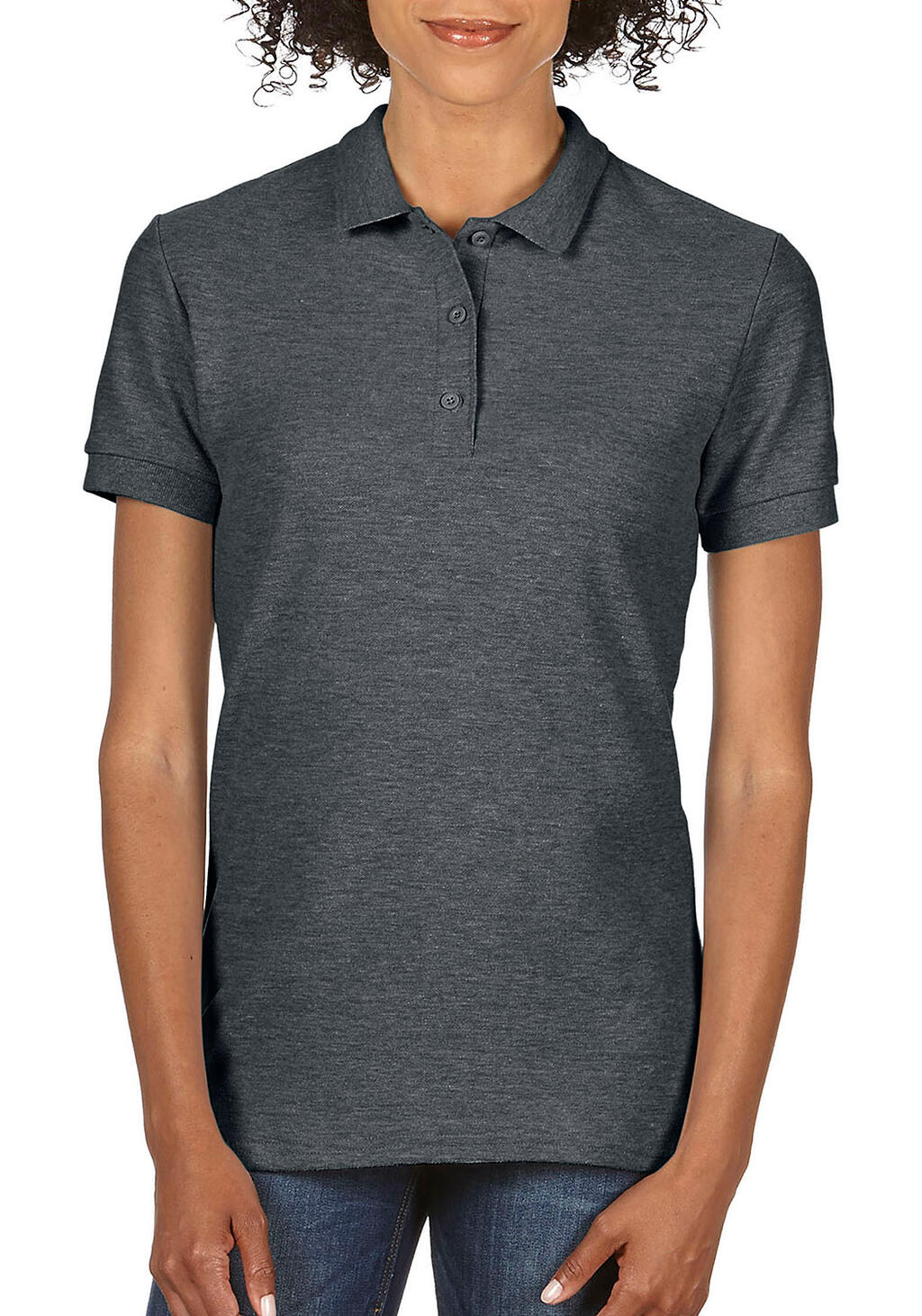 Damen-Poloshirt aus Premium-Baumwolle mit Doppelpiqué-Muster - 108 - Dunkelgrau meliert